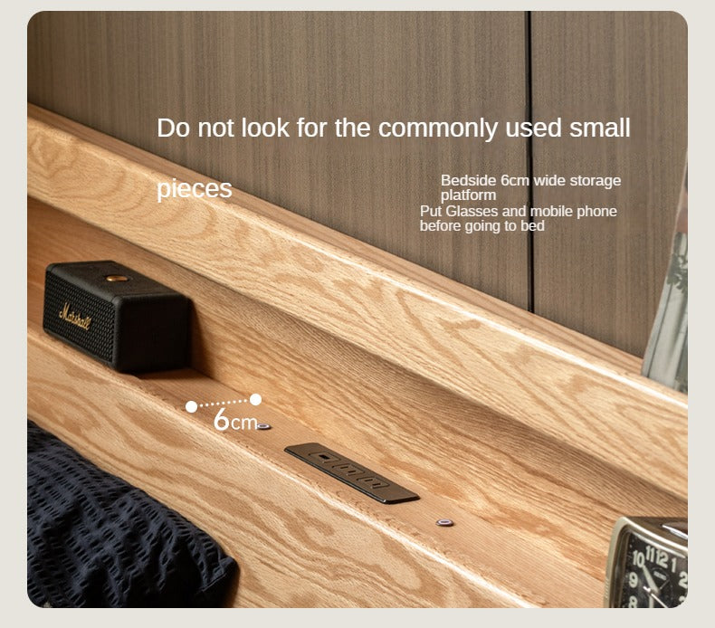 Solid Oak Wood Suspension Luminous Bed - Modern Floating Platform Bed with LED Lighting for Bedroom, Guest Room, or Dorm