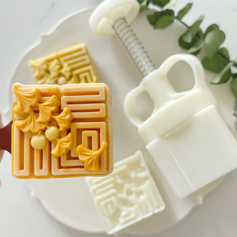 Mooncake Press Mold DIY Kit - Hand Pressed Mooncake Maker with Happiness Flower Stamp (75g) for Homemade Mooncakes, Pastries & Asian Desserts | Perfect for Mid-Autumn Festival, Baking Enthusiasts & Gift Making