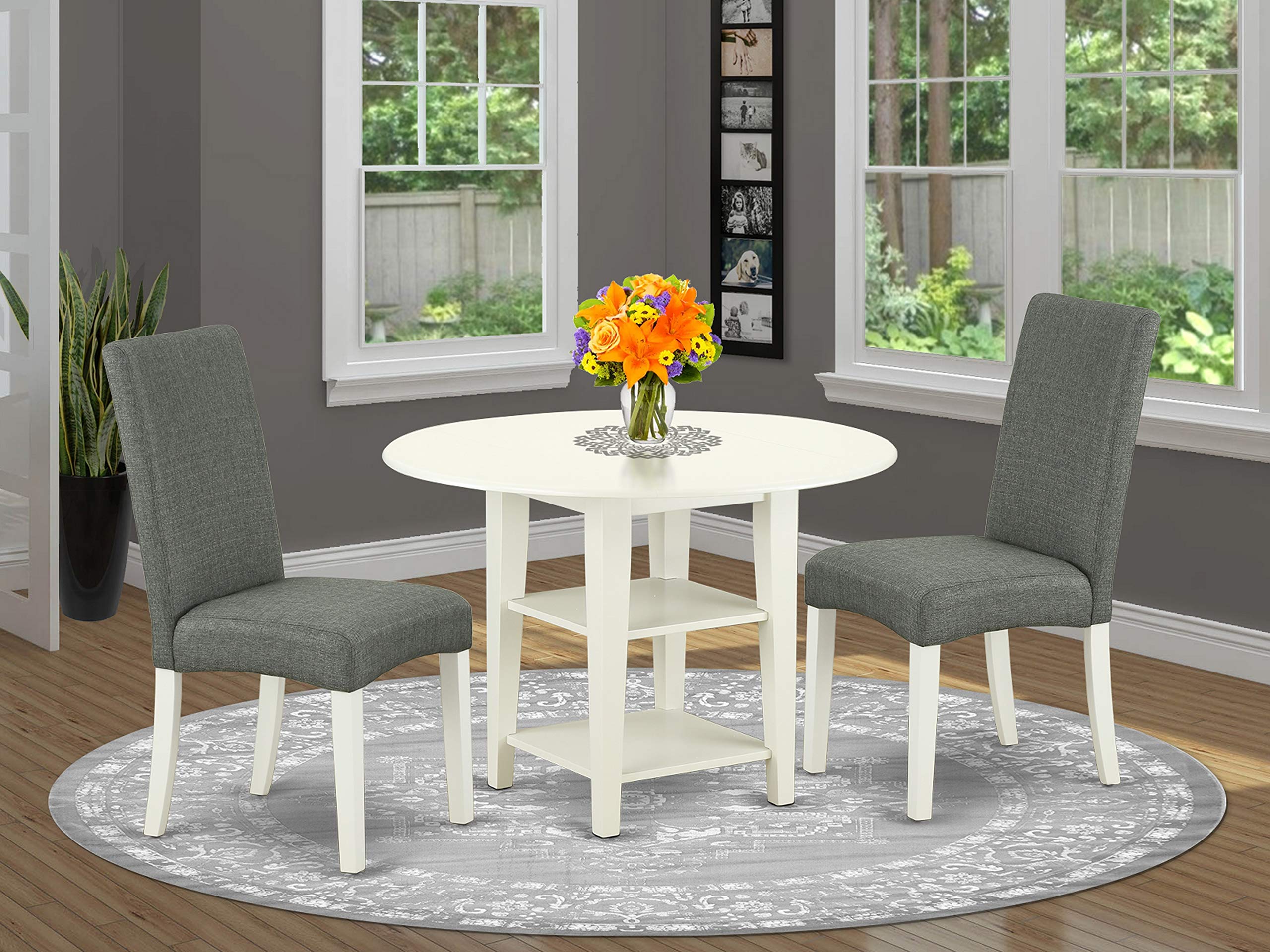 East West Furniture SUDR3-LWH-07 3-Piece Modern Living Room Set - Sofa, Loveseat & Chair with Soft Cushions for Home, Apartment or Office Lounge Area