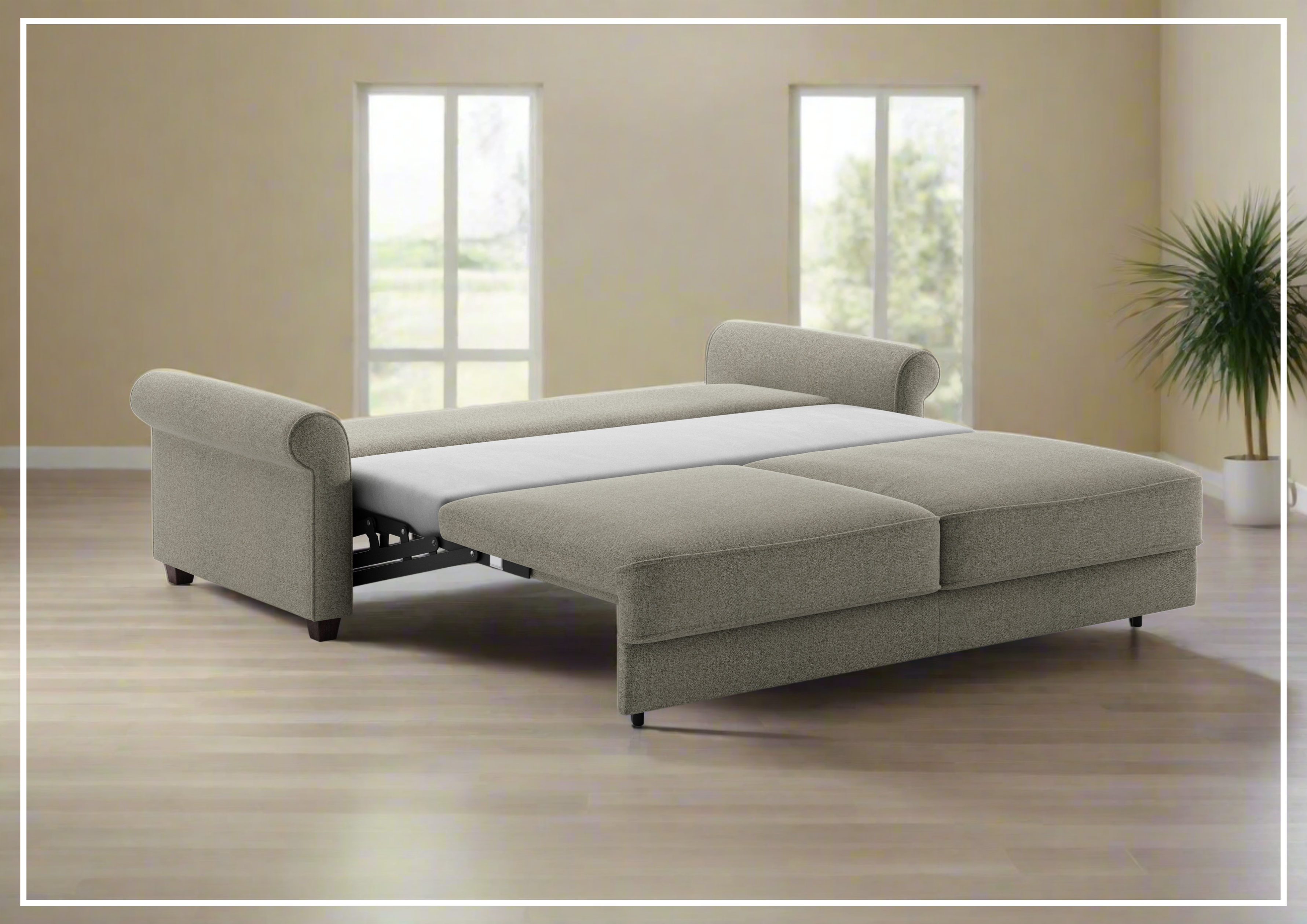 Luonto Casey Fabric Sofa Sleeper - Convertible Sleeper Sofa Bed with Walnut Legs in Multiple Sizes (Queen, Full, Twin) - Perfect for Small Apartments, Guest Rooms & Home Offices
