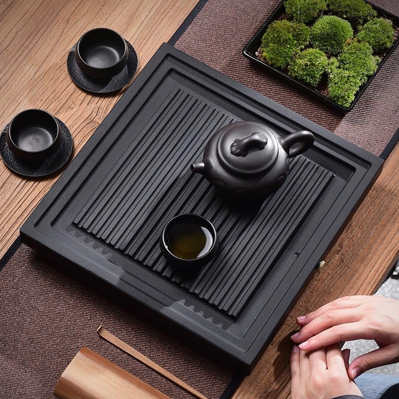Premium Square Wooden Tea Tray - Modern Kung Fu Tea Table with Drainage for Home, Office & Bar - Perfect for Chinese Tea Ceremony, Coffee Break & Relaxation (Medium Size)