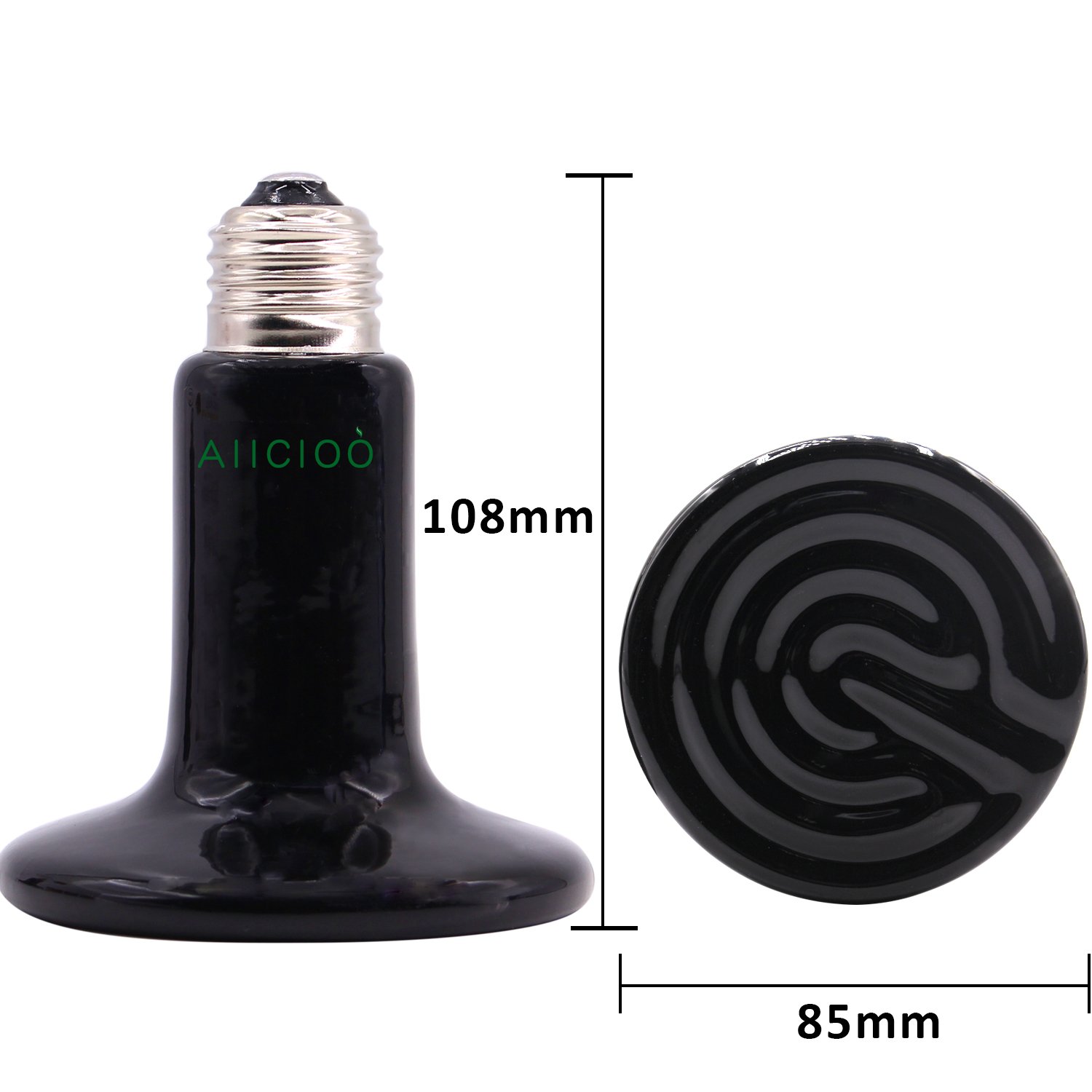 Aiicioo 100W Ceramic Heat Emitter Bulb - No Light Reptile Heat Lamp for Lizards, Snakes, Turtles & Chicken Coops - Safe & Durable 110V Black Heat Bulb (2 Pack) - Perfect for Terrariums, Aquariums & Outdoor Pet Houses