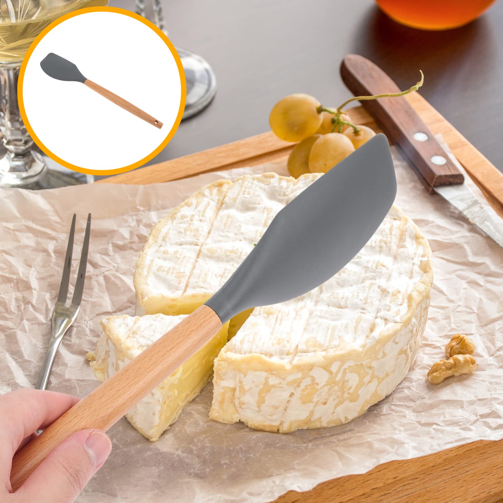 SOLUSTRE 2-Pack Wooden Handle Silicone Spatula Set - Heat-Resistant Cooking Utensil for Pizza, Eggs, Butter - Wide Kitchen Turner for Baking, Flipping & Serving - Perfect for Non-Stick Pans & Food Storage Buckets