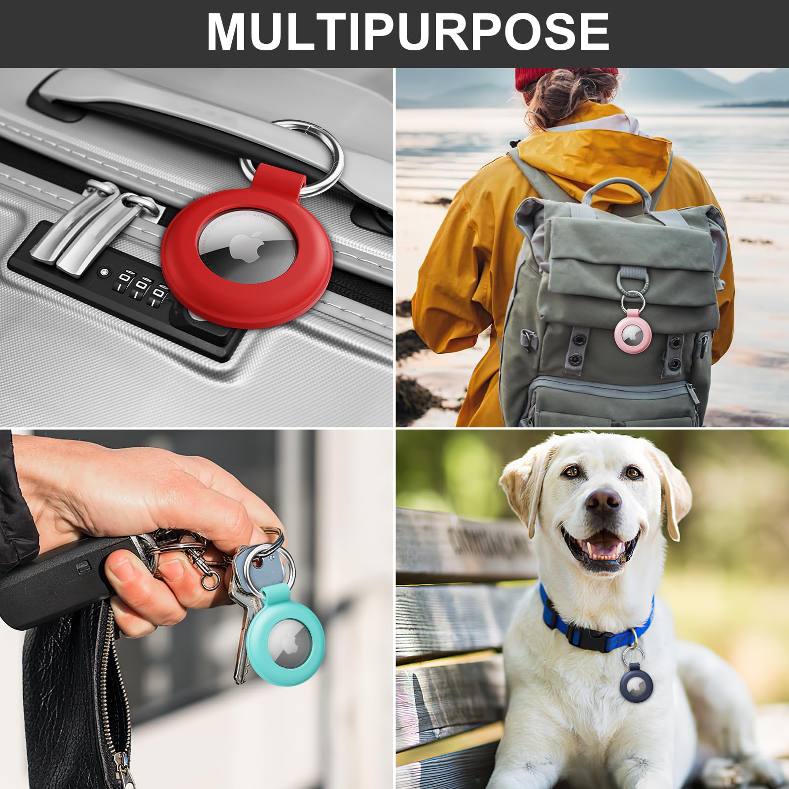 Waterproof Silicone AirTag Holder 4 Pack with Keychain - Durable Apple AirTag Case for Pets, Luggage, Backpacks, Kids & Keys | Perfect for Travel, School & Everyday Use