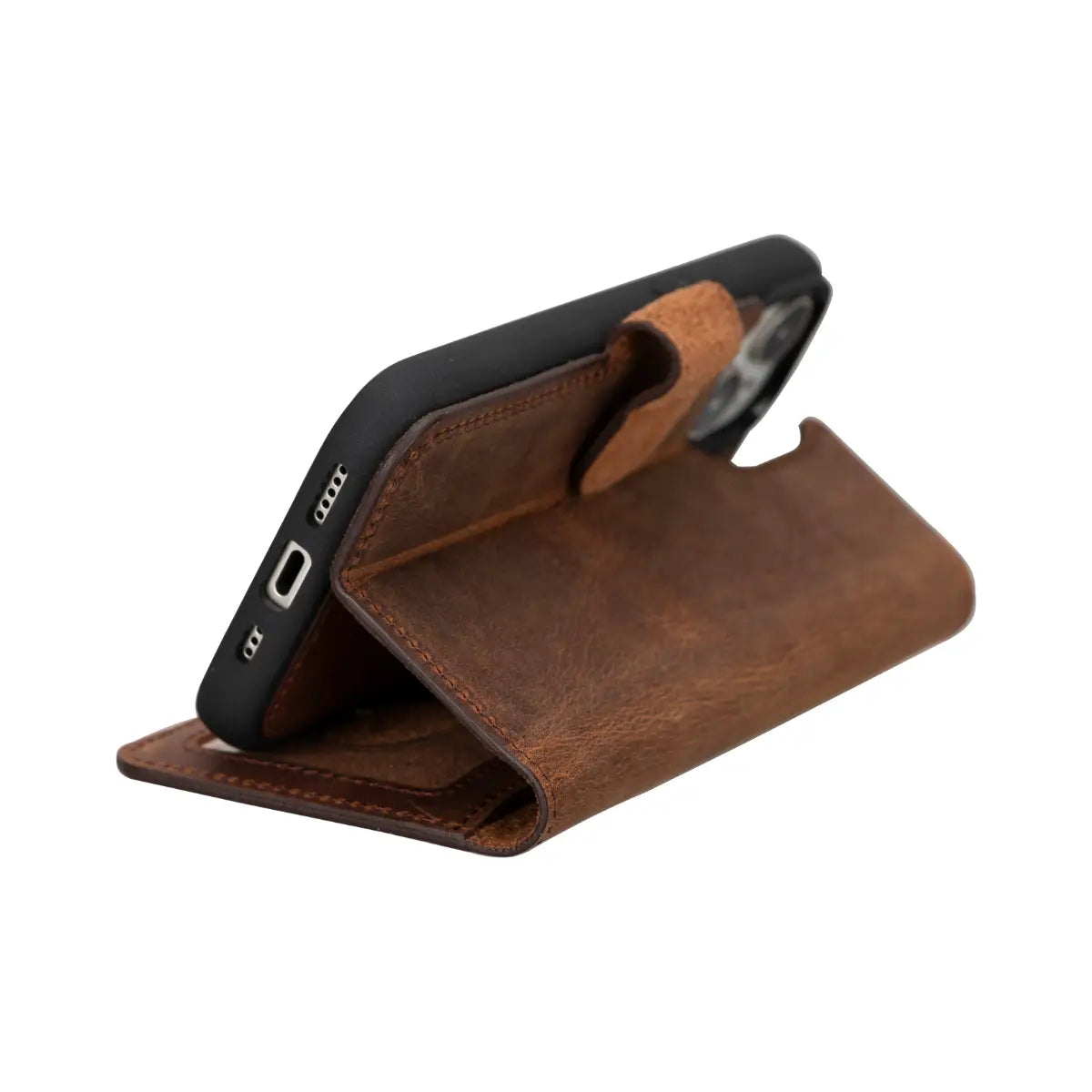 Vintage Brown Distressed Leather Wallet Case for iPhone 15 - Slim Protective Cover with Card Slots | Perfect for Everyday Use, Travel & Business (iPhone 15/15 Pro)