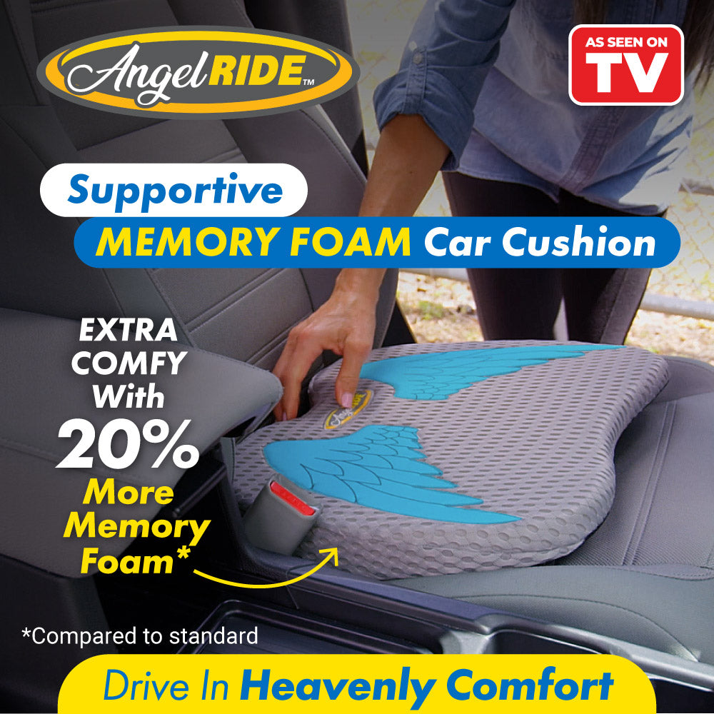 Angel Ride Deluxe Memory Foam Car Seat Cushion - Orthopedic Support for Long Drives & Office Chairs - Comfortable Back Pain Relief for Drivers & Truckers
