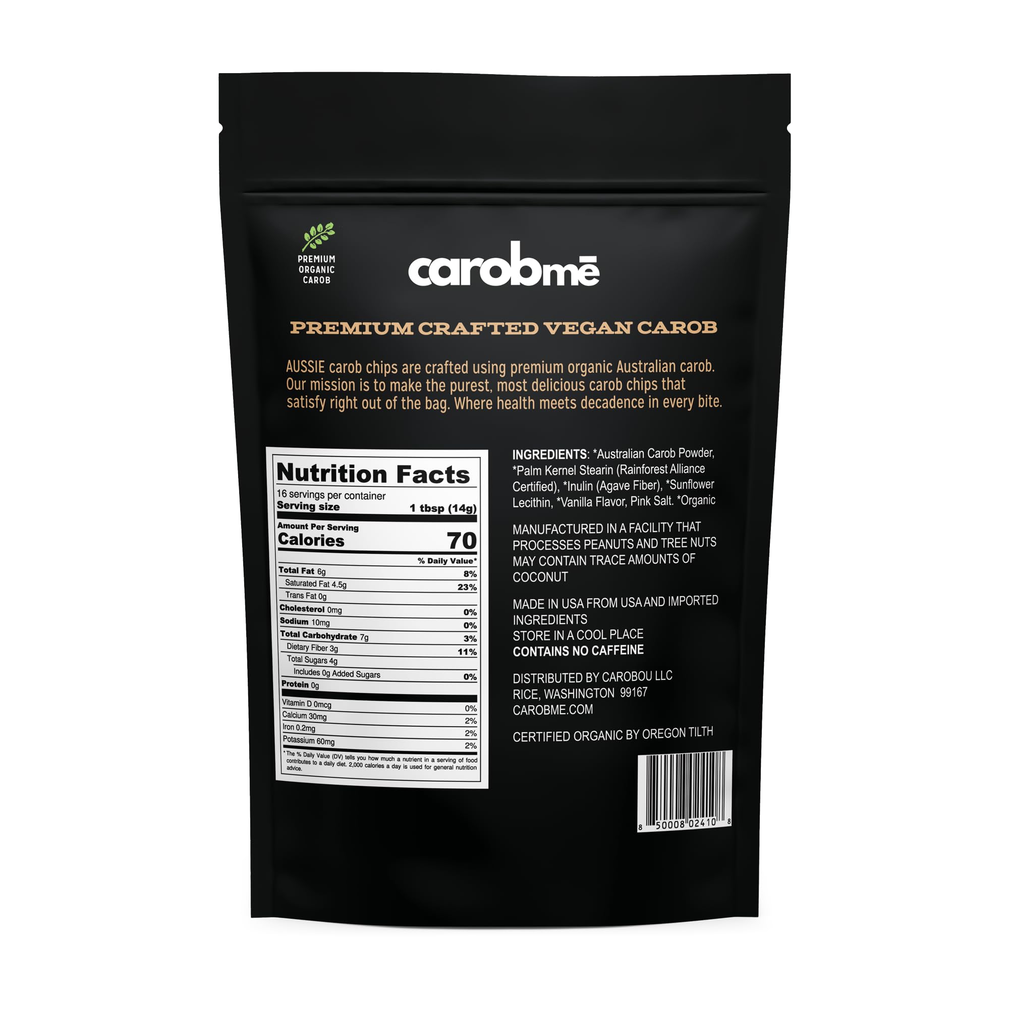 Organic Unsweetened Carob Chips 8 oz - Vegan, Soy Free, Gluten-Free, Caffeine Free Healthy Chocolate Substitute | Perfect for Baking, Cooking, Snacks & Desserts | Dairy-Free Vegan Treat for Kids & Adults