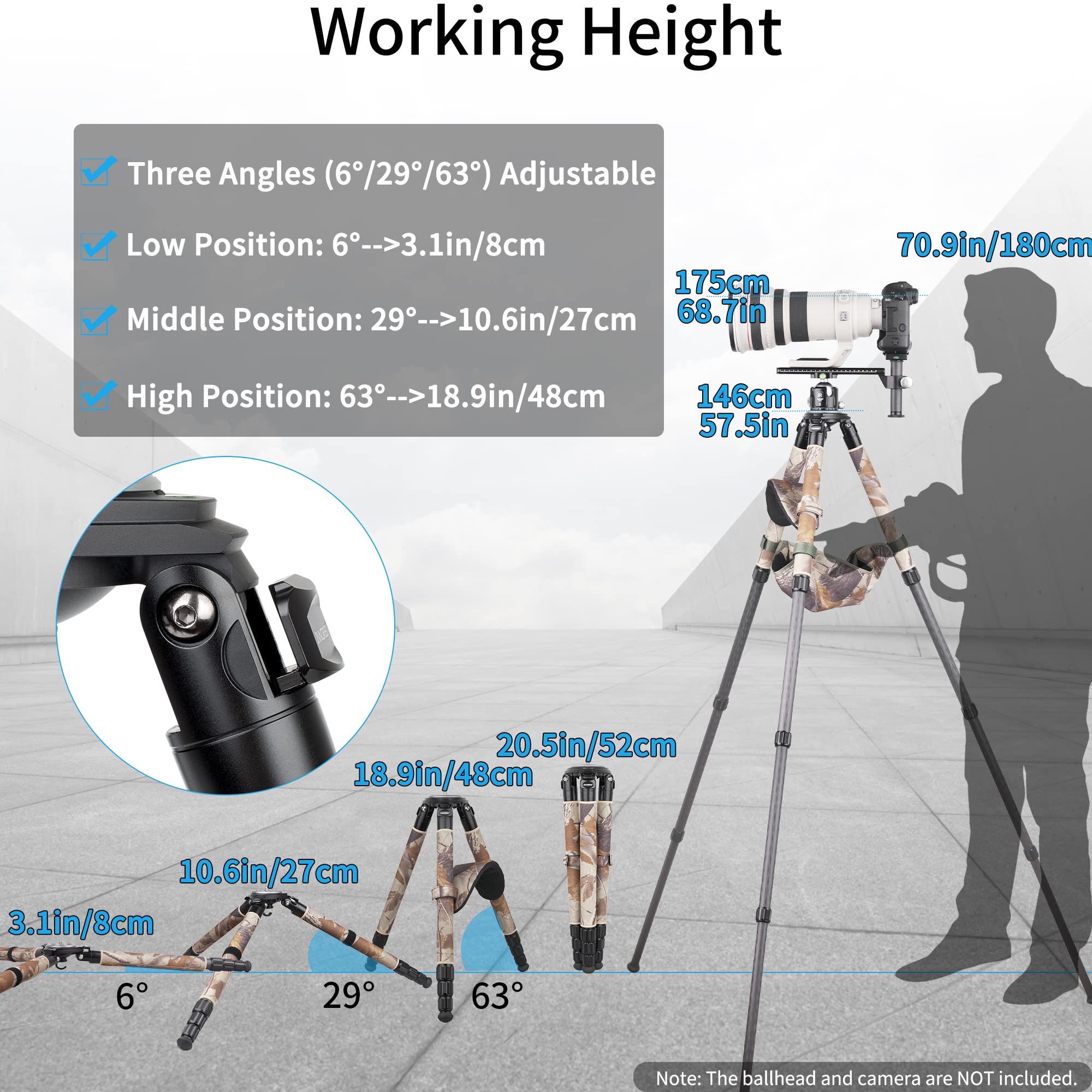 INNOREL LT324CM Carbon Fiber Tripod - Heavy Duty Camera Tripod Stand for DSLR, Bird Photography, Max Load 66lbs/30kg, 57in/146cm Height - Perfect for Travel, Outdoor Shooting & Professional Photography