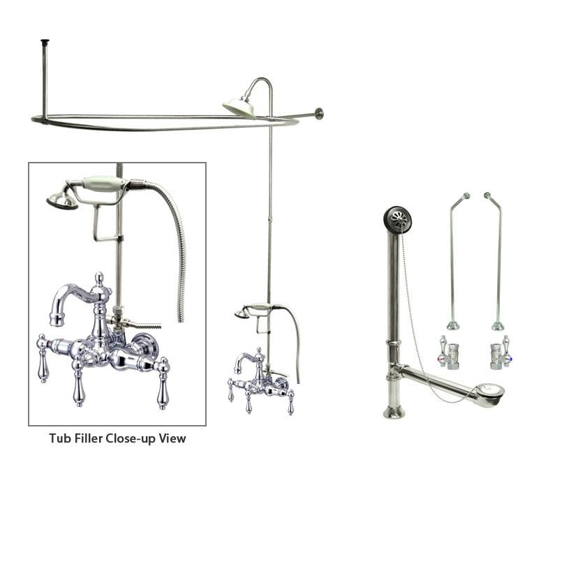 Premium Chrome Clawfoot Bathtub Faucet & Shower Kit with Enclosure Curtain Rod - Vintage Style 1008T1CTS | Perfect for Bathroom Renovation & Luxury Spa Experience