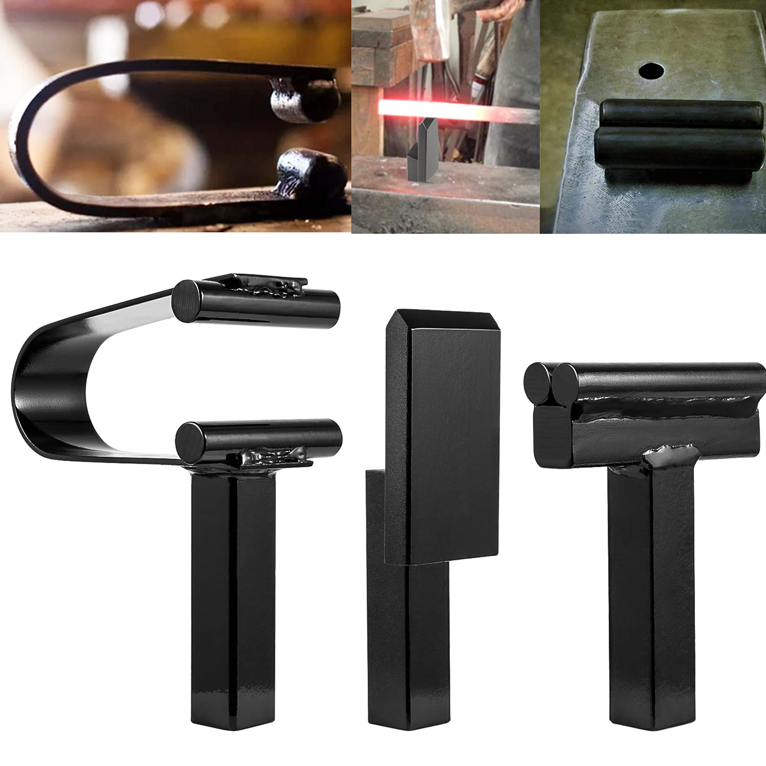 1 Inch Blacksmith Anvil Forge Hardy Tool Set 3pcs - Hot Cut Tool, Creasing Stake & Spring Fuller for Metalworking | Perfect for Blacksmithing, Knife Making & DIY Metal Projects