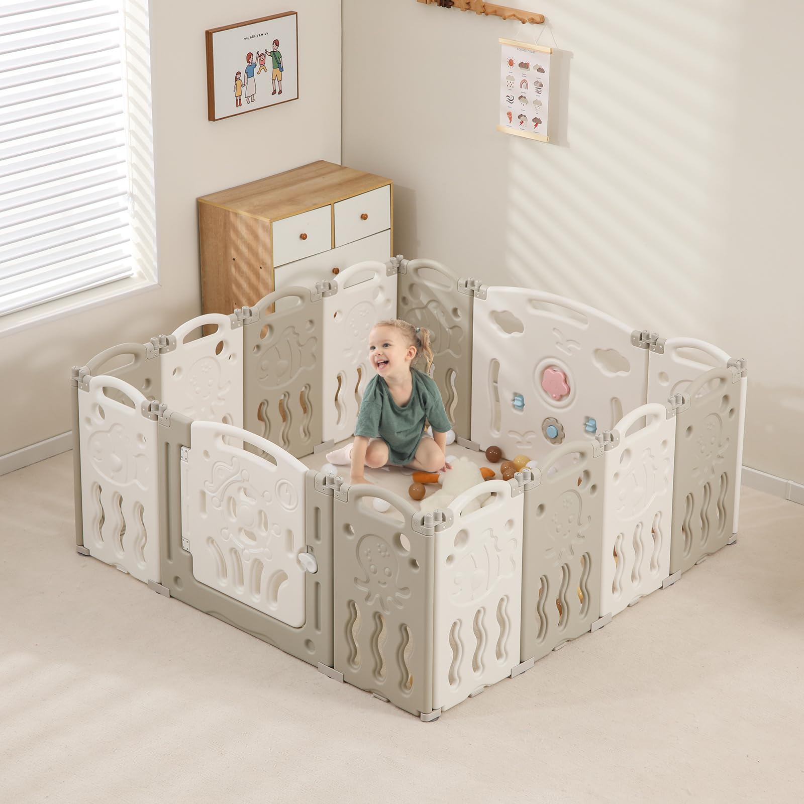 **Foldable Baby Playpen - 14 Panels Large Play Yard for Babies & Toddlers | Portable Safety Fence & Adjustable Activity Center | Indoor & Outdoor Play Area**    *(Use for home, daycare, or travel to create a safe play space for your little one!)*