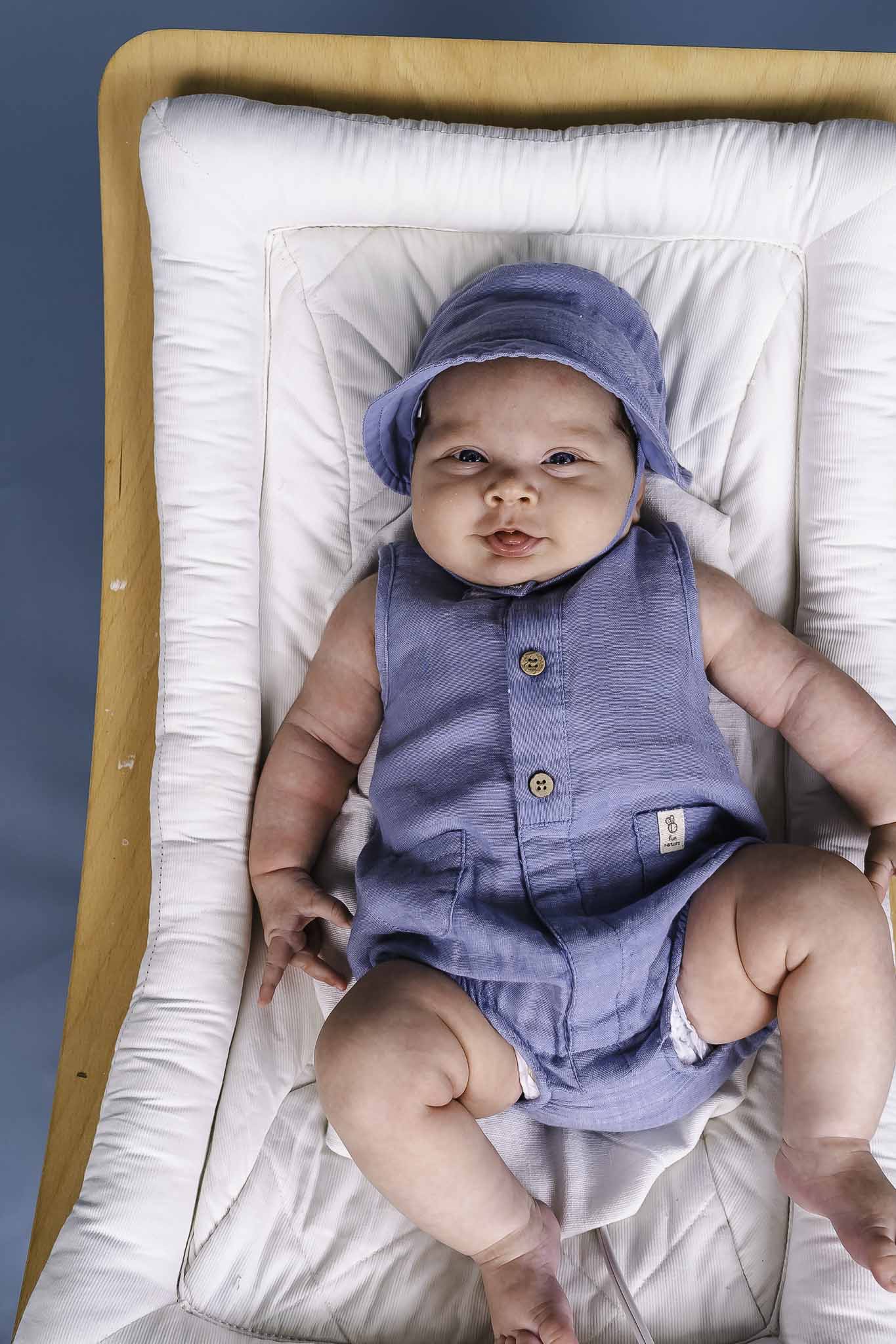 Baby Boy Denim Bubble Romper with Hat - Soft & Stylish Outfit for Newborns, Infants - Perfect for Photos, Parties & Everyday Wear