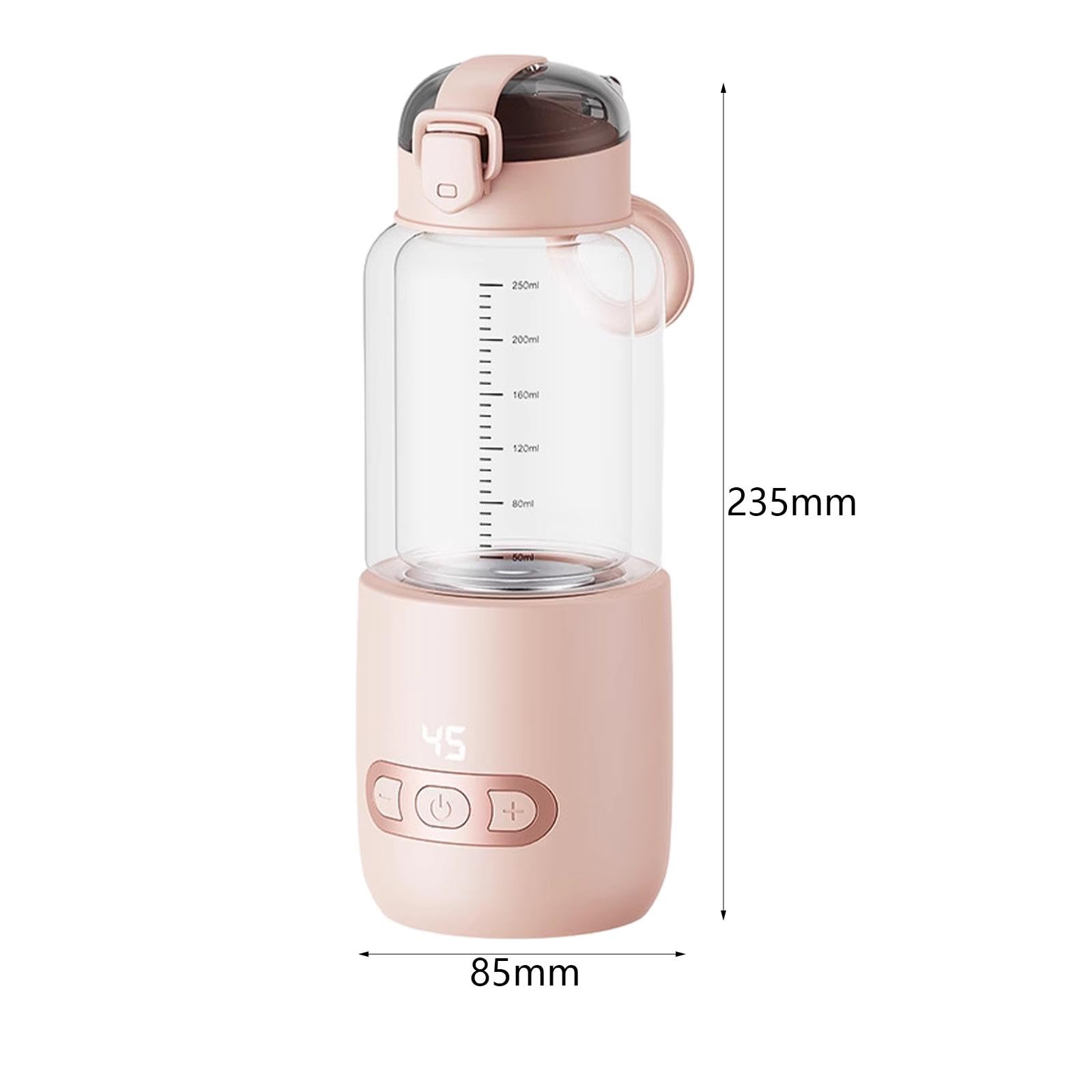 Portable USB Rechargeable Baby Bottle Warmer - 250ml Fast Heating Glass Milk Warmer for Travel, Camping & Car Use - Pink (Ideal for On-the-Go Parents & Outdoor Adventures)