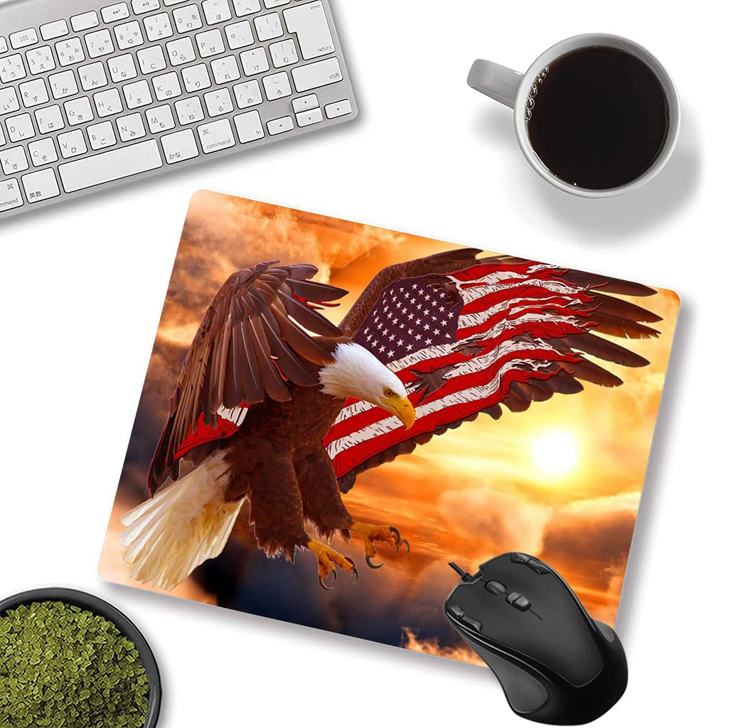 Custom Square Gaming Mouse Pad with American Flag Eagle Design - Non-Slip Rubber Base for Office & Computer Use - Perfect for Gaming, Work & Home Office Desktops