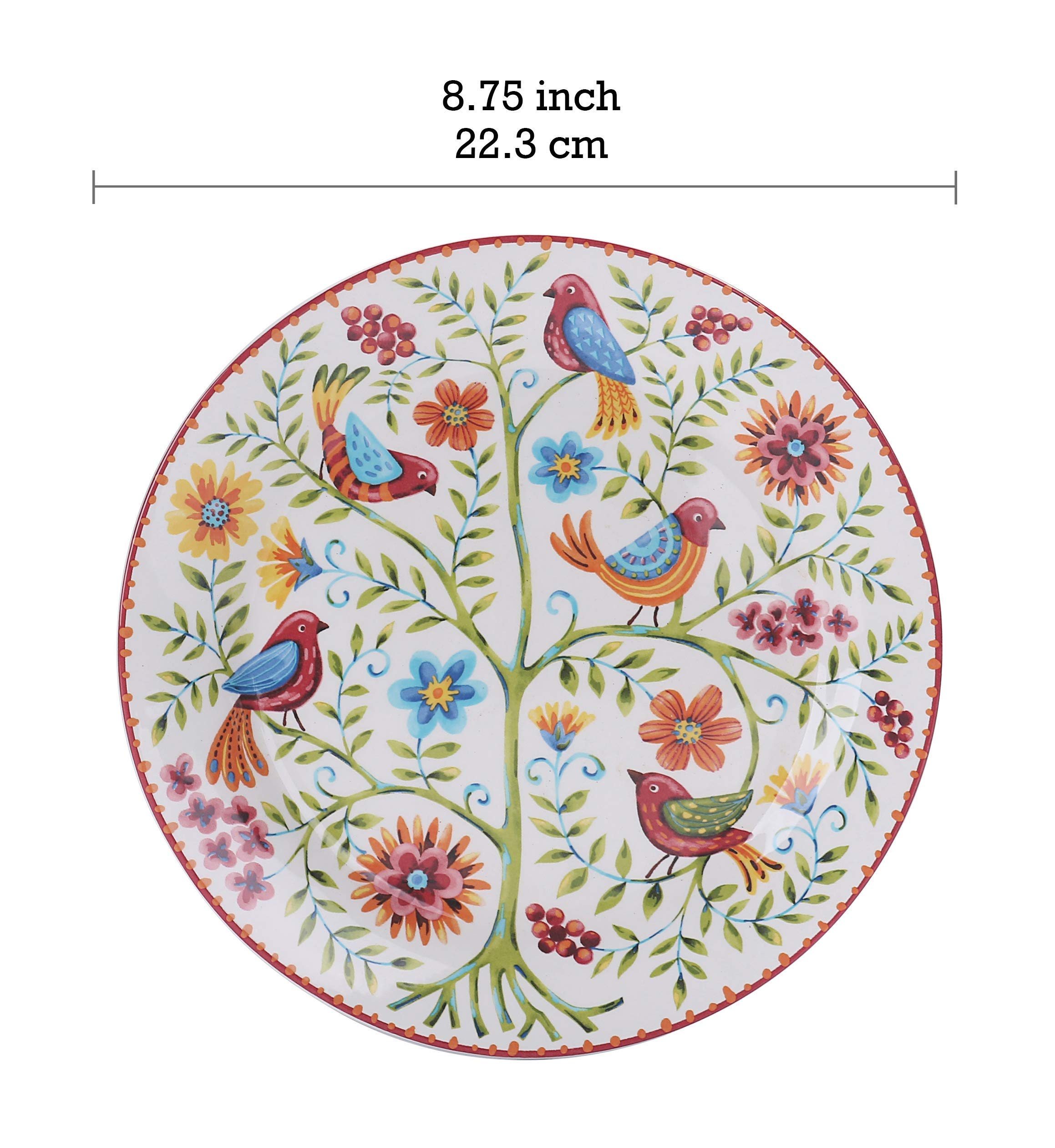 Bico Red Spring Bird Ceramic Dinnerware Set - 12 Piece Service for 4 with 11