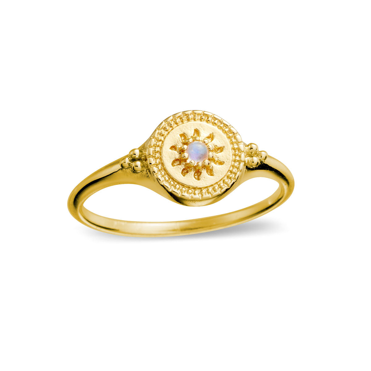 Solstice Rainbow Moonstone Gold Signet Ring for Women – Elegant Boho Jewelry for Everyday Wear & Special Occasions