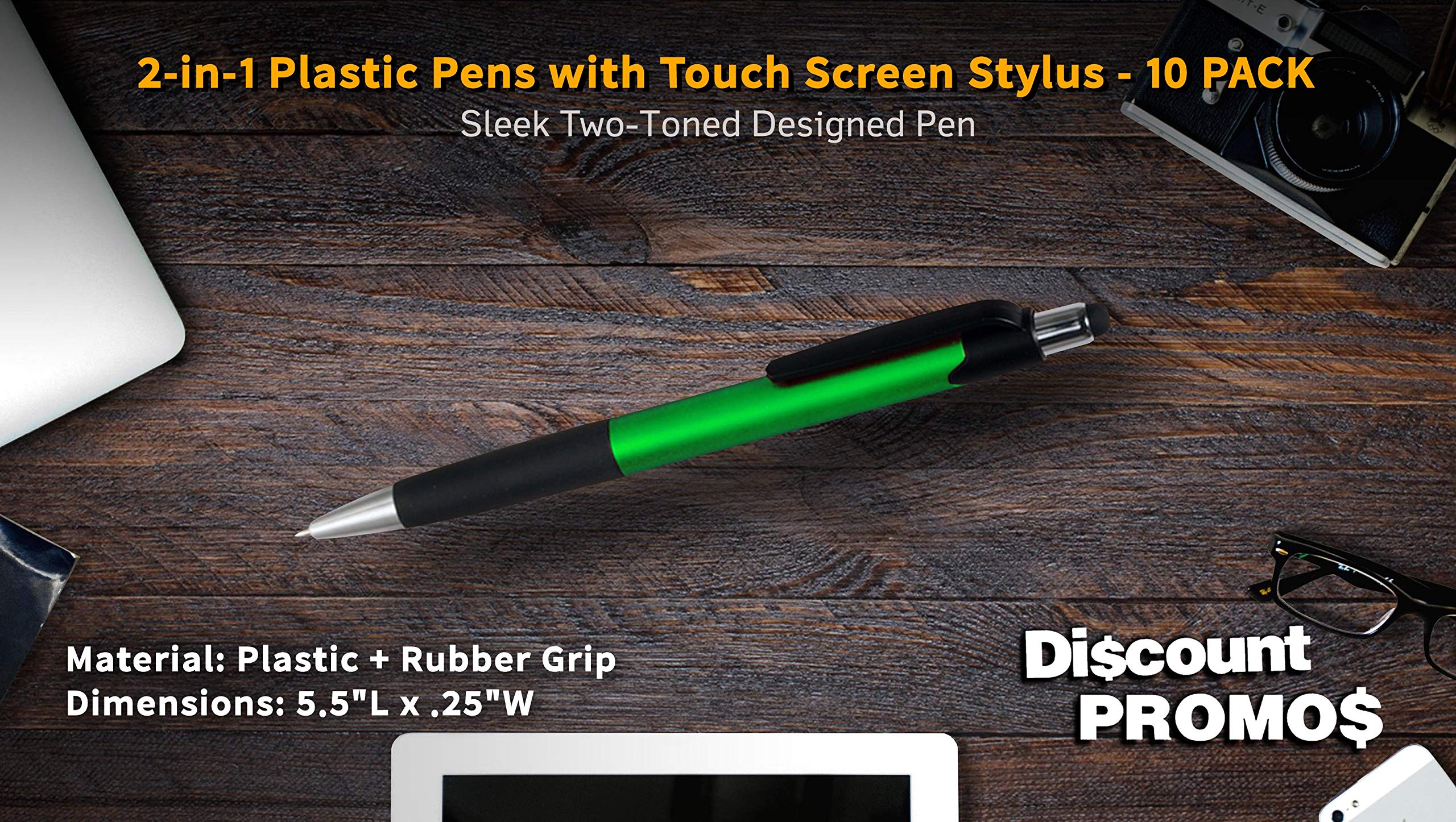 10 Pack Touch Screen Stylus Pens - Metallic Green Plastic Stylus Pens for iPad, Tablet, Drawing & Note Taking