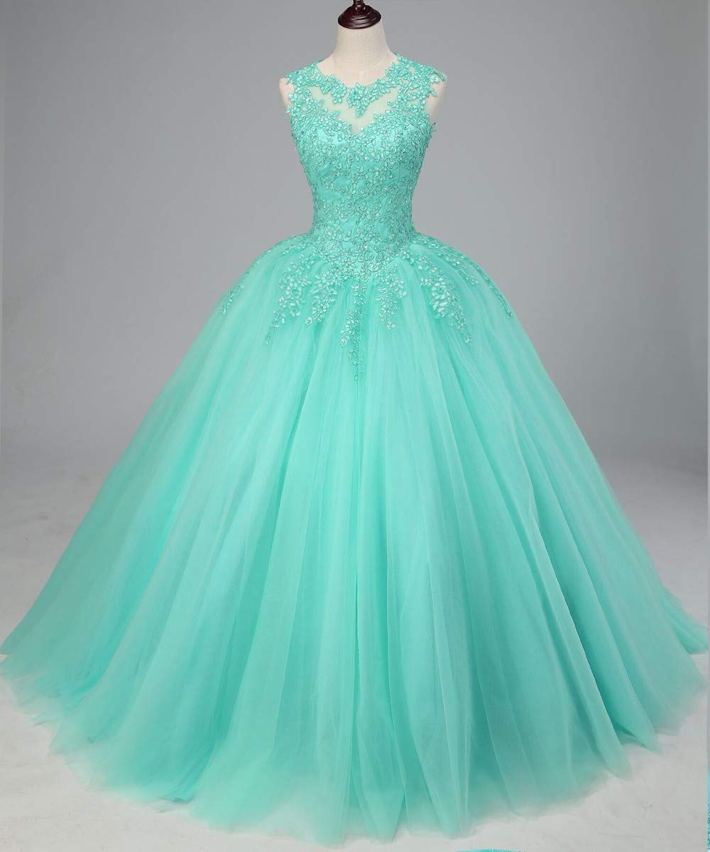 Elegant White Princess Lace Quinceanera Dress - Long Tulle Ball Gown for Girls Size 10 | Perfect for Sweet 16, Prom, and Formal Parties