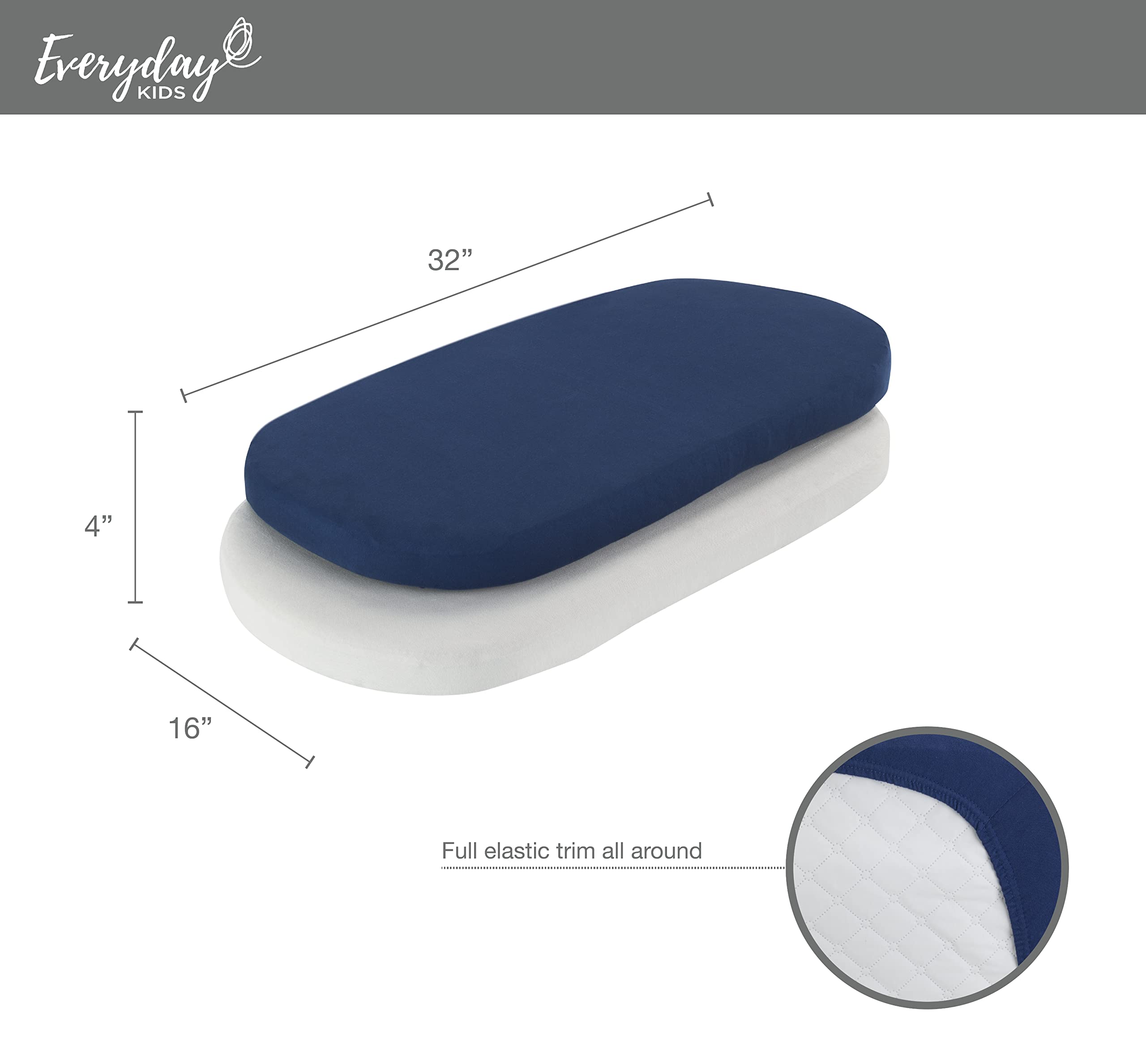 2-Pack 100% Cotton Bassinet Sheets - Soft Jersey Knit Fitted Crib Mattress Pad for Baby Boys & Girls (Navy Blue & Gray) | Fits Most Oval & Rectangle Bassinets, Bedside Co-Sleepers & Loungers | Perfect for Nursery, Travel & Overnight Stays