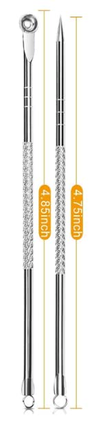 Professional Blackhead Remover Tool - Dual Head Stainless Steel Extractor for Pimples, Milia & Pus Removal (Round & Pointed Tips, Pack of 2) - Perfect for Facial Care & Acne Treatment at Home