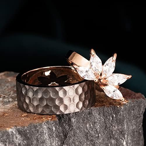 Lotus Flower Silver Wedding Rings Set for Couples - His and Hers Matching Bands with Zirconia Stones - Elegant Promise Rings for Anniversaries, Engagements & Romantic Gifts