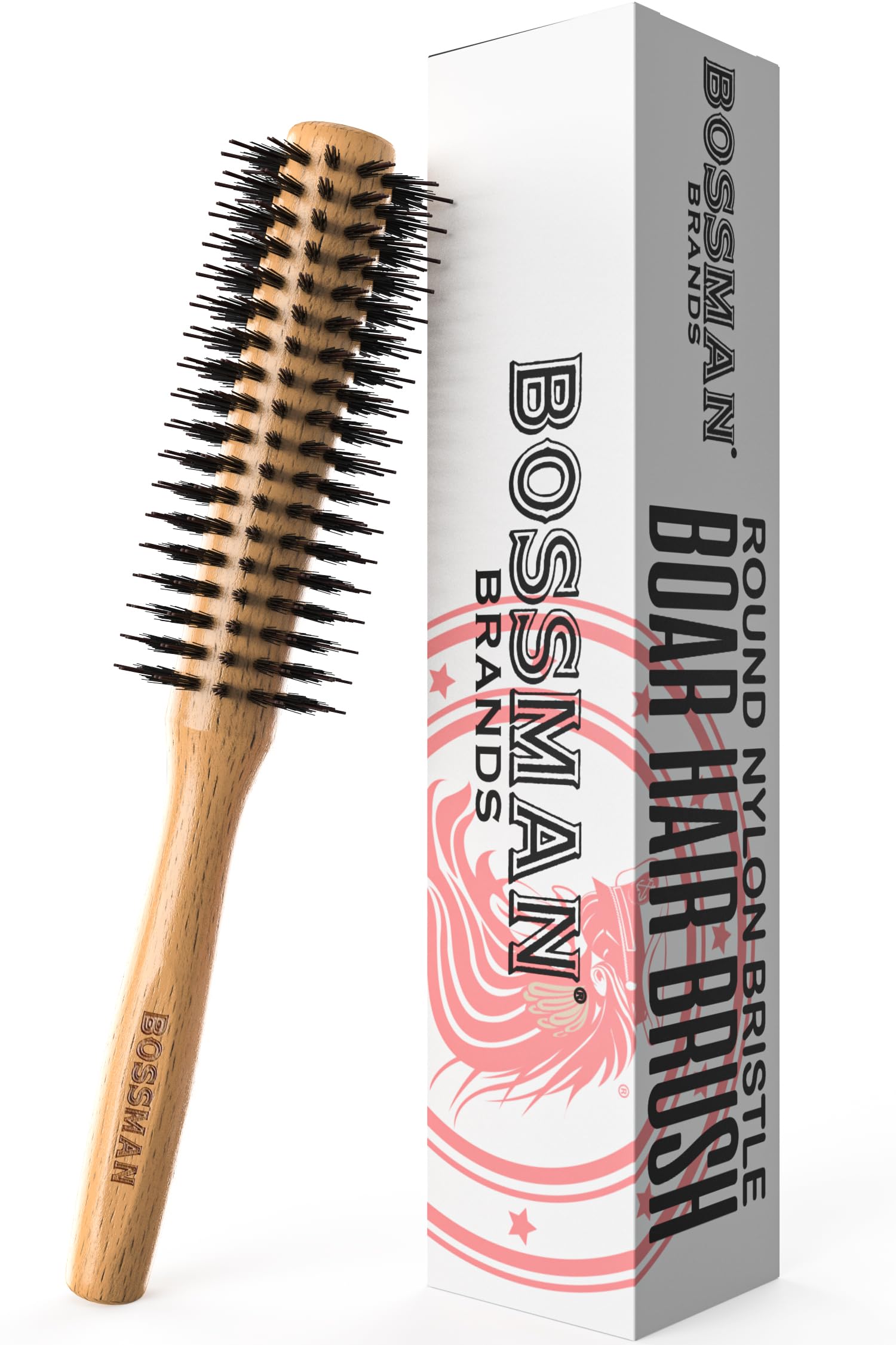 Bossman Boar & Nylon Bristle Round Hair Brush 2 Inch - Professional Blow Dryer Brush for Styling, Curling, Detangling & Straightening - Perfect for Salon, Home Use & Travel Hair Care