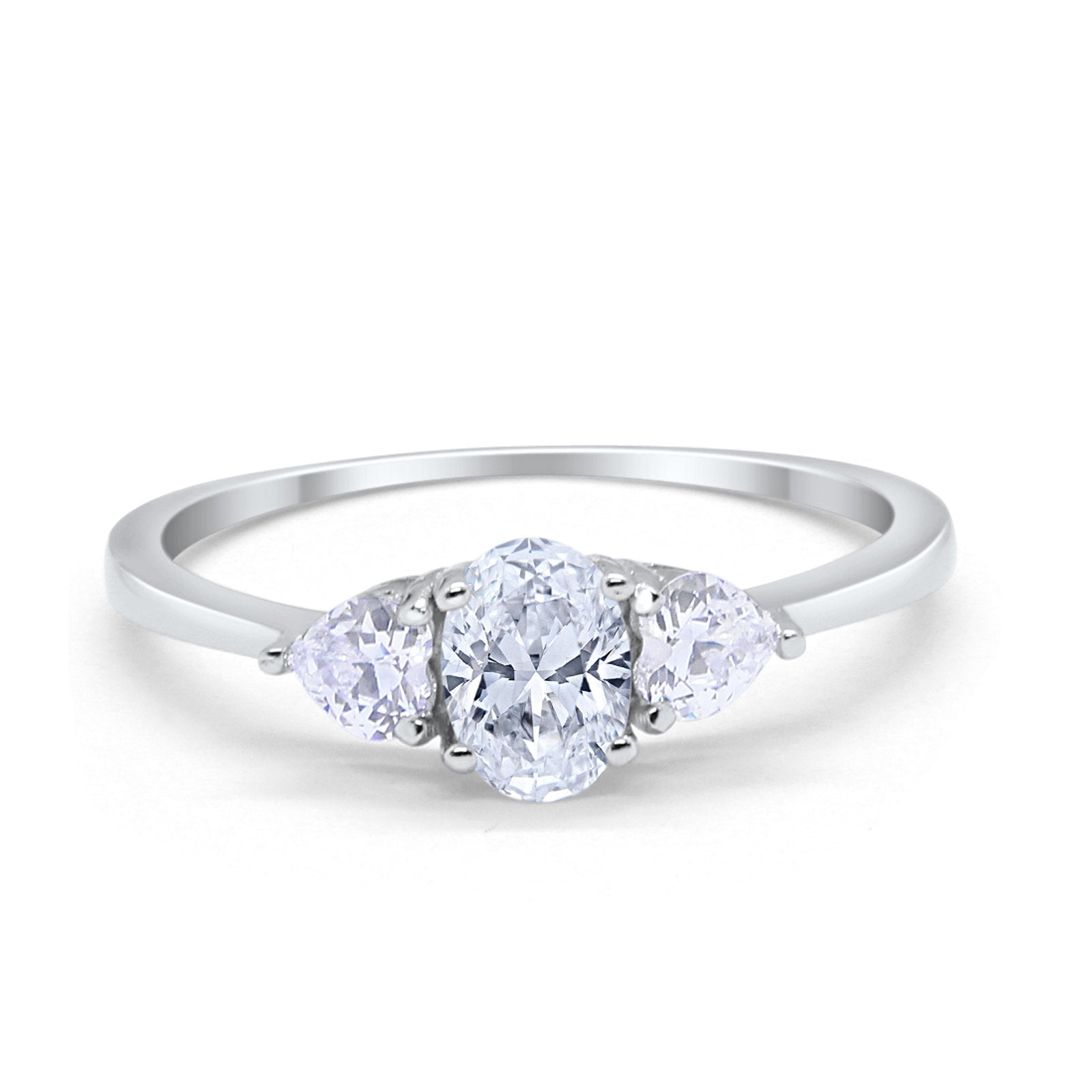 3 Stone Oval Promise Ring - 925 Sterling Silver with Simulated Cubic Zirconia - Elegant Fashion Jewelry for Women - Perfect for Anniversaries, Engagements & Special Occasions