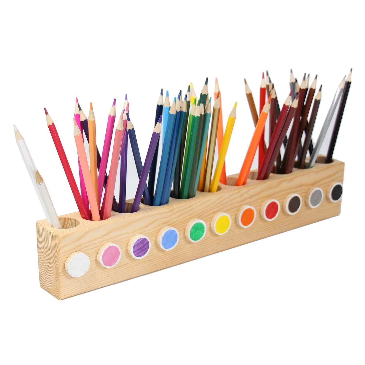 Premium Wooden Colored Pencil Holder - 11 Hole Pine Wood Desktop Organizer for Pencils, Markers & Crayons | Natural Wood Stationery Caddy for Artists, Students & Office Use