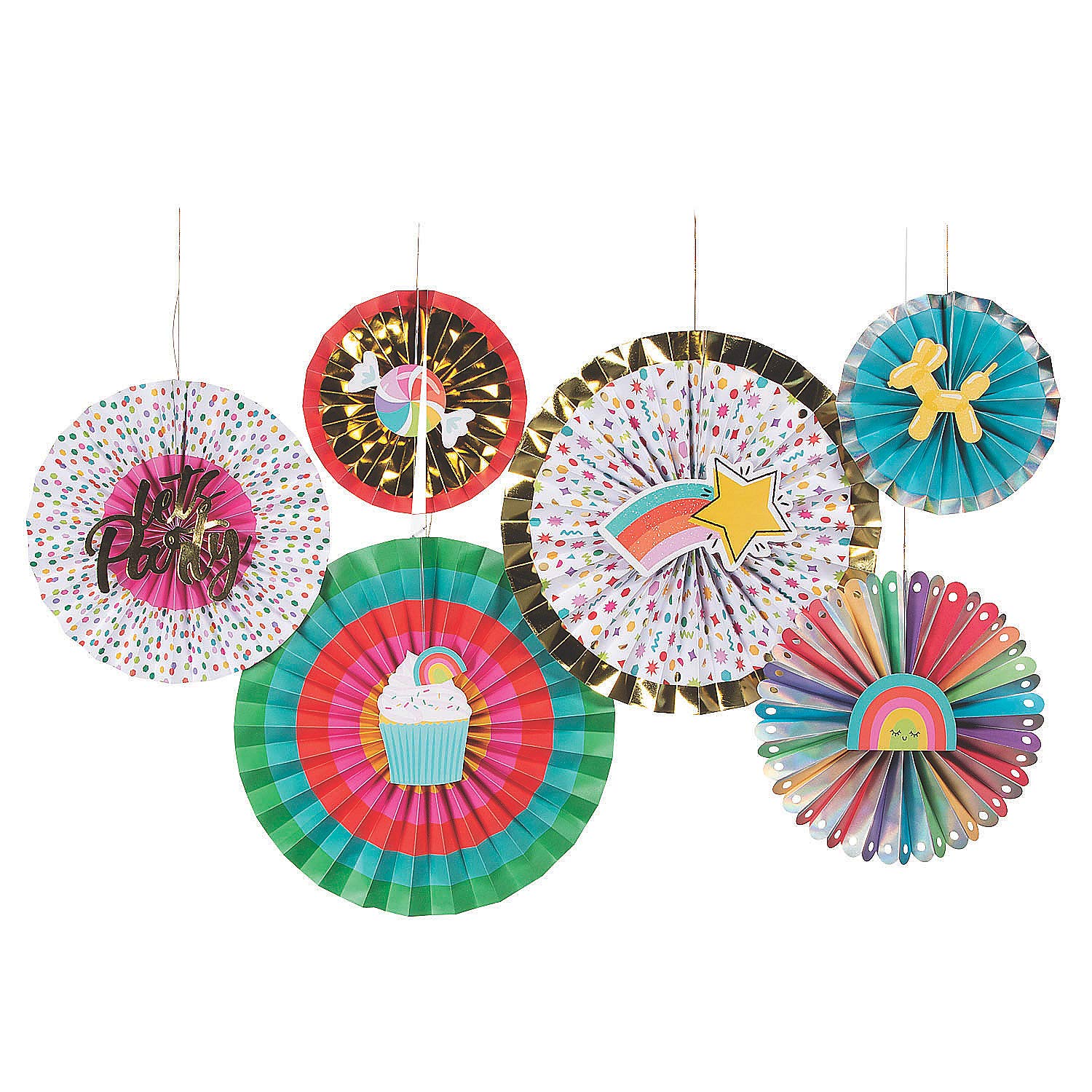 Colorful Confetti Party Paper Fans - 6 Pack Decorative Hand Fans for Birthday, Wedding & Baby Shower Decorations - Perfect for Indoor & Outdoor Celebrations