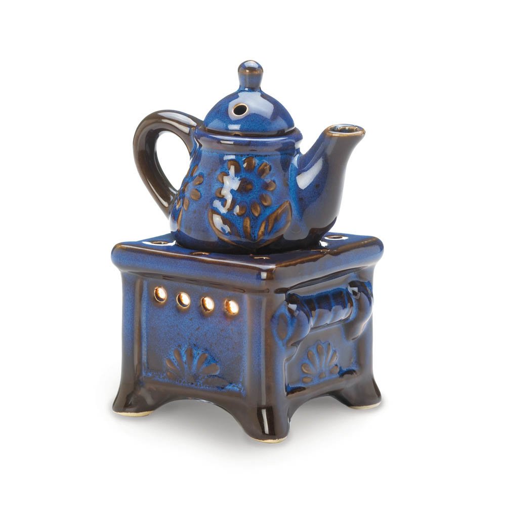 Koehler 10017714 5.375 Inch Blue Teapot Stove Oil Warmer - Perfect for Aromatherapy, Home Decor & Vintage Kitchen Accessories