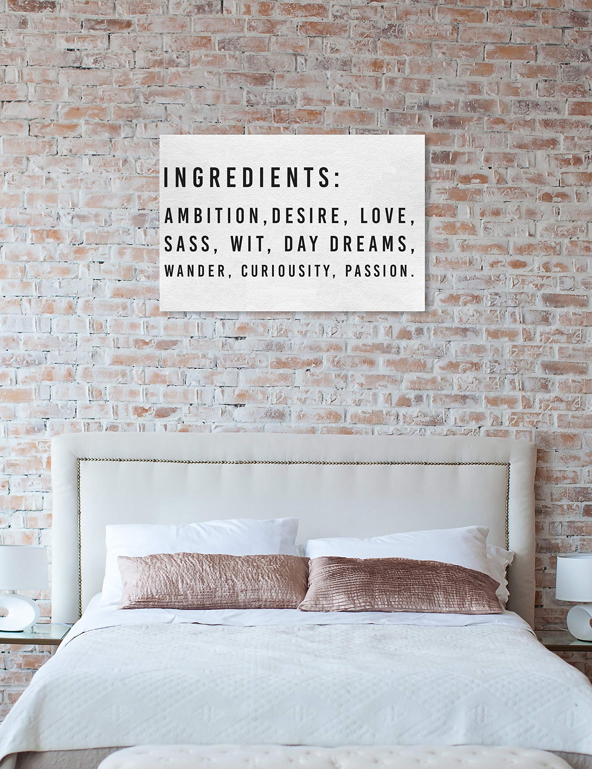 Oliver Gal Artist Co. 'Ingredients' Typography Wall Art Canvas Print - 45x30 Inch Black & White Home Decor for Kitchen, Dining Room & Office