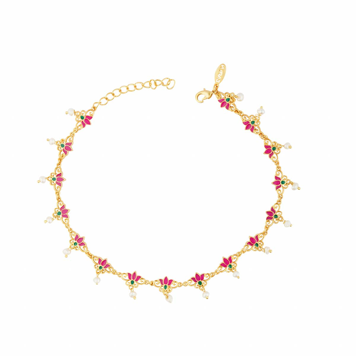 Elegant Pink Enamel Lotus Anklet - Delicate Adjustable Foot Jewelry for Women | Perfect for Beach Vacations, Summer Outfits & Boho Fashion