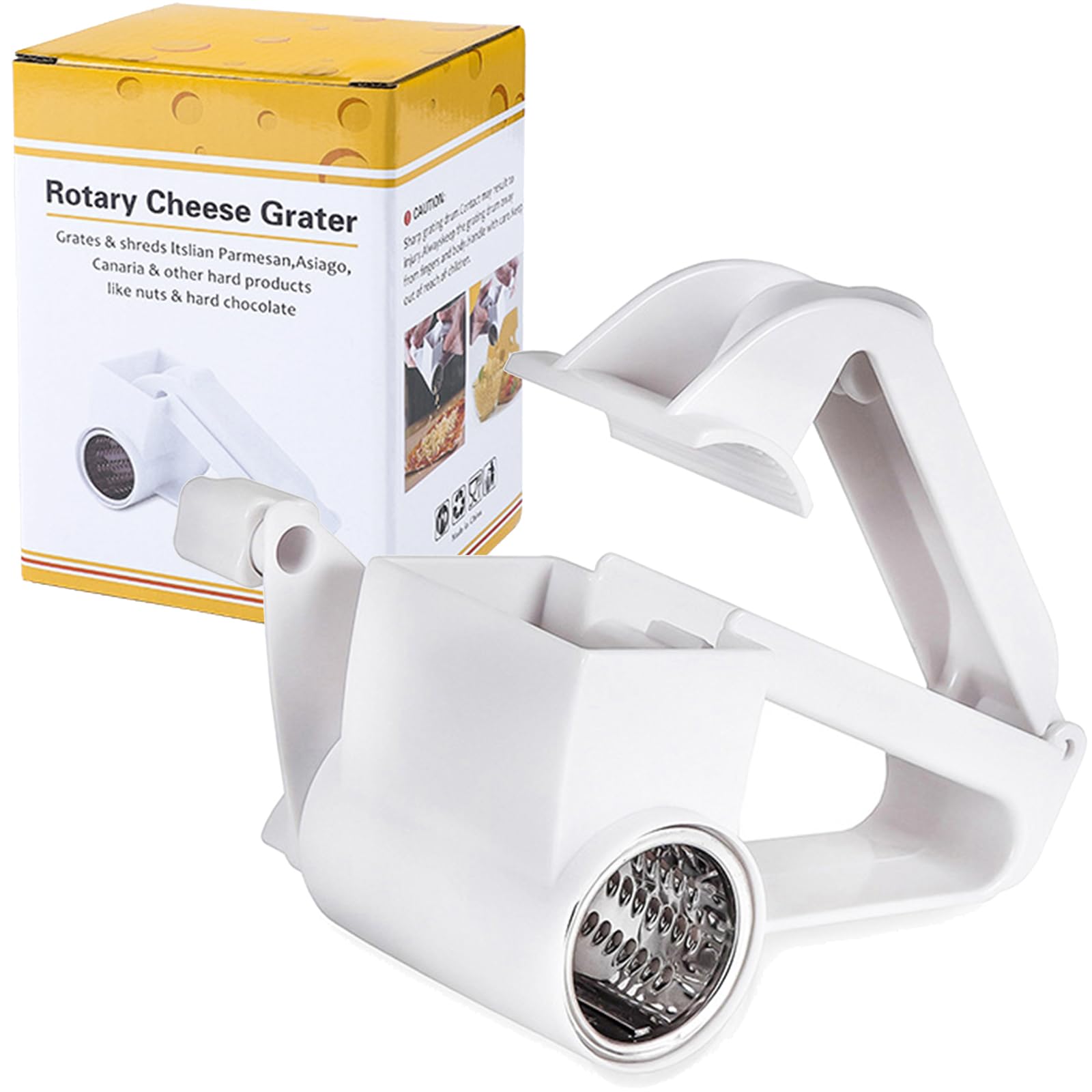 Stainless Steel Rotary Cheese Grater with Ergonomic Handle - Perfect for Parmesan, Hard Cheese & Chocolate Shredding - Ideal for Cooking, Baking & Garnishing Dishes