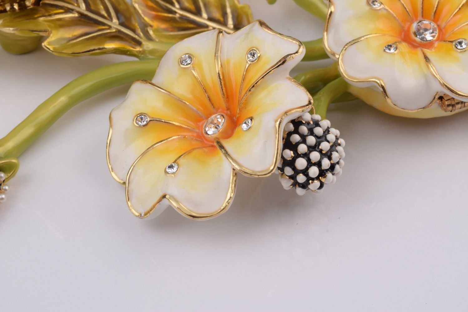 Exquisite Faberge-Style Butterfly on Branch with Flowers Trinket Box - Elegant Home Decor Jewelry Storage for Vanity, Gift, or Display