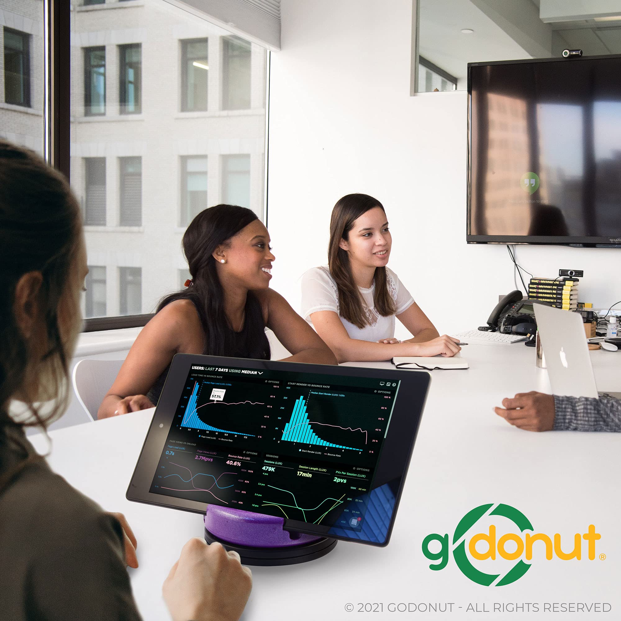 360° Swivel Phone Stand Holder - Adjustable GoDonut Cell Phone & iPad Stand Desk Organizer - Compatible with iPhone, Tablet, Kindle & Most Smartphones - Purple - Perfect for Work, Study & Watching Videos