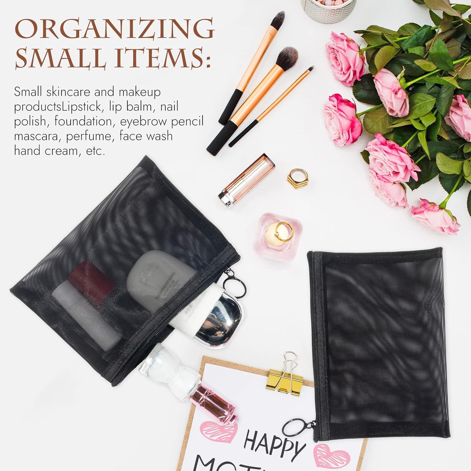 NEOUTH Mini Toiletry Bag Set - 4 Pack Black Zippered Mesh Cosmetic Organizer for Travel, Makeup & Beauty Accessories Storage - Perfect for Gym, Vacation & Daily Essentials Organization
