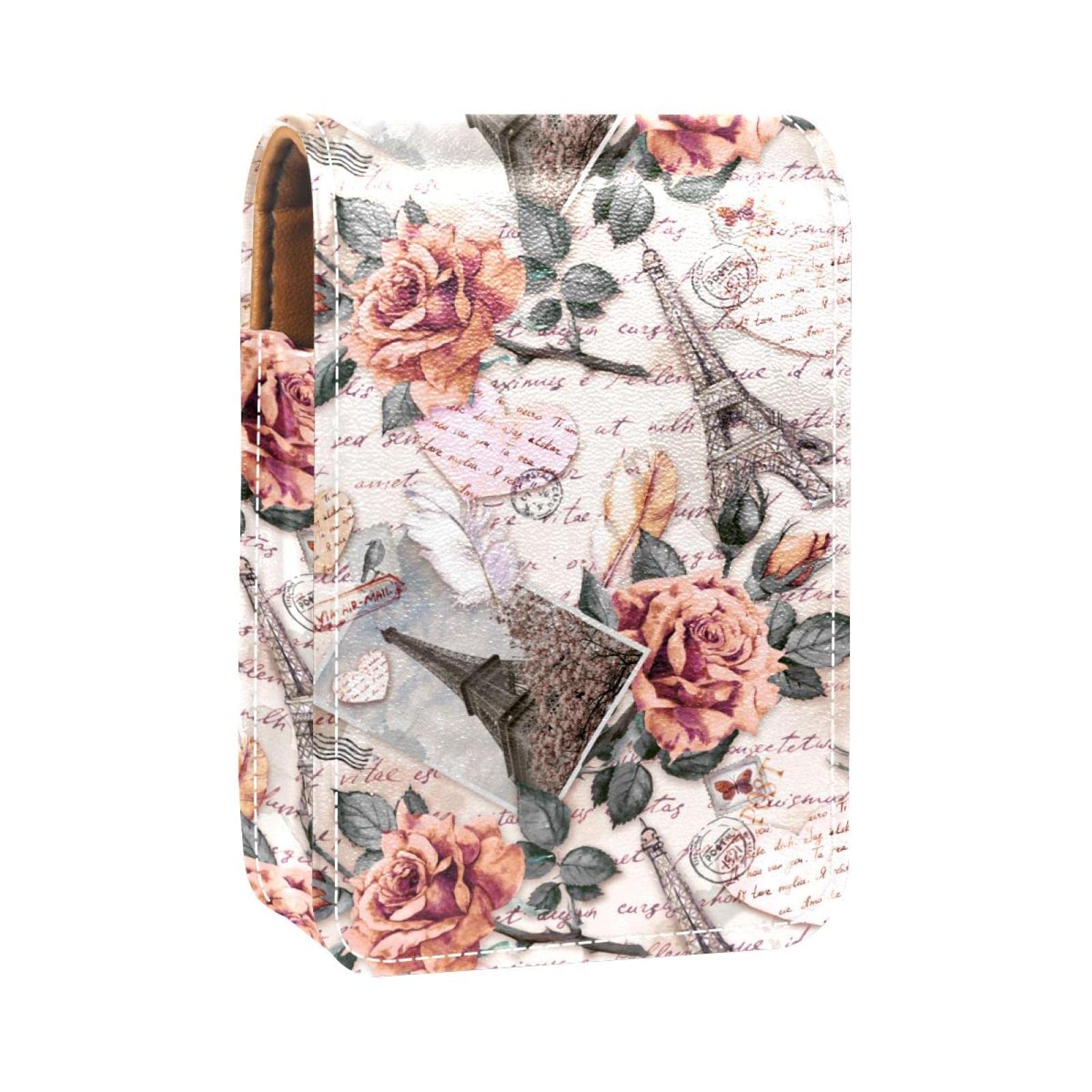 Personalized Lipstick Holder & Makeup Organizer - Vintage Paris Eiffel Tower Design with Rose - Portable Cosmetic Pouch for Travel, Home & Gift Giving