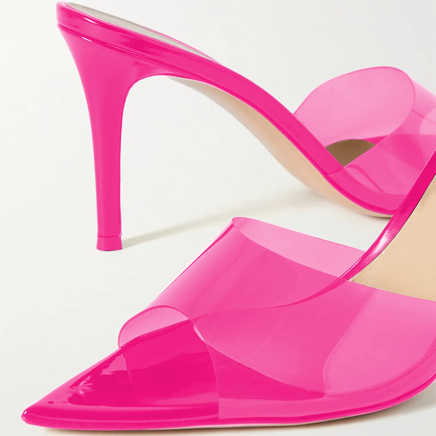 Sexy Clear PVC Mules for Women - Pointed Open Toe Transparent High Heel Slippers | Backless Slide Sandals for Beach, Party & Daily Wear | US Size 4-16 | Fashionable Summer Shoes for Outdoor & Indoor Occasions
