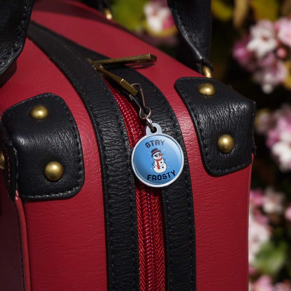 Stay Frosty Chill Snowman Funny Zipper Pull Charm - Cute Humor Accessory for Jackets, Handbags, Purses, Luggage & Backpacks | Perfect for Winter Travel and Gift Giving