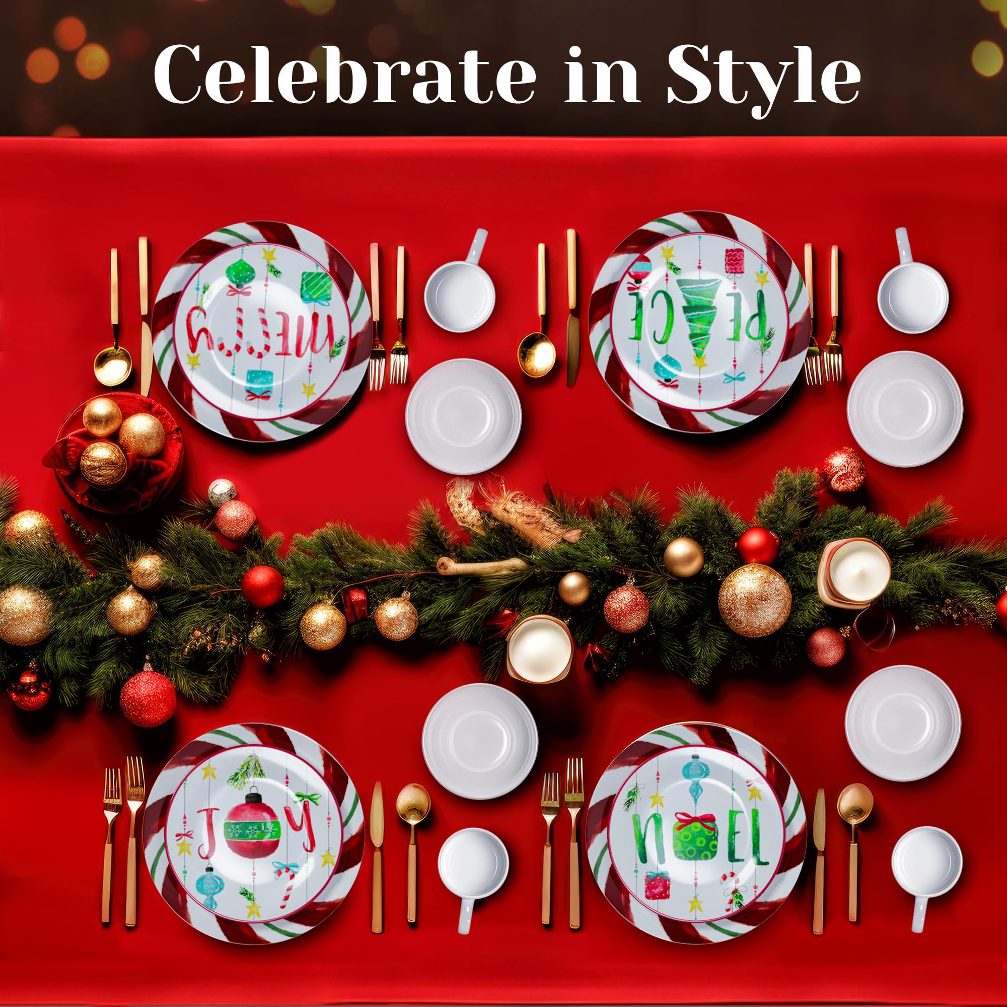 American Atelier 16-Piece Christmas-Themed Stoneware Dinnerware Set in Festive Green & Red | Holiday Table Setting, Christmas Dinner Party, Festive Home Decor