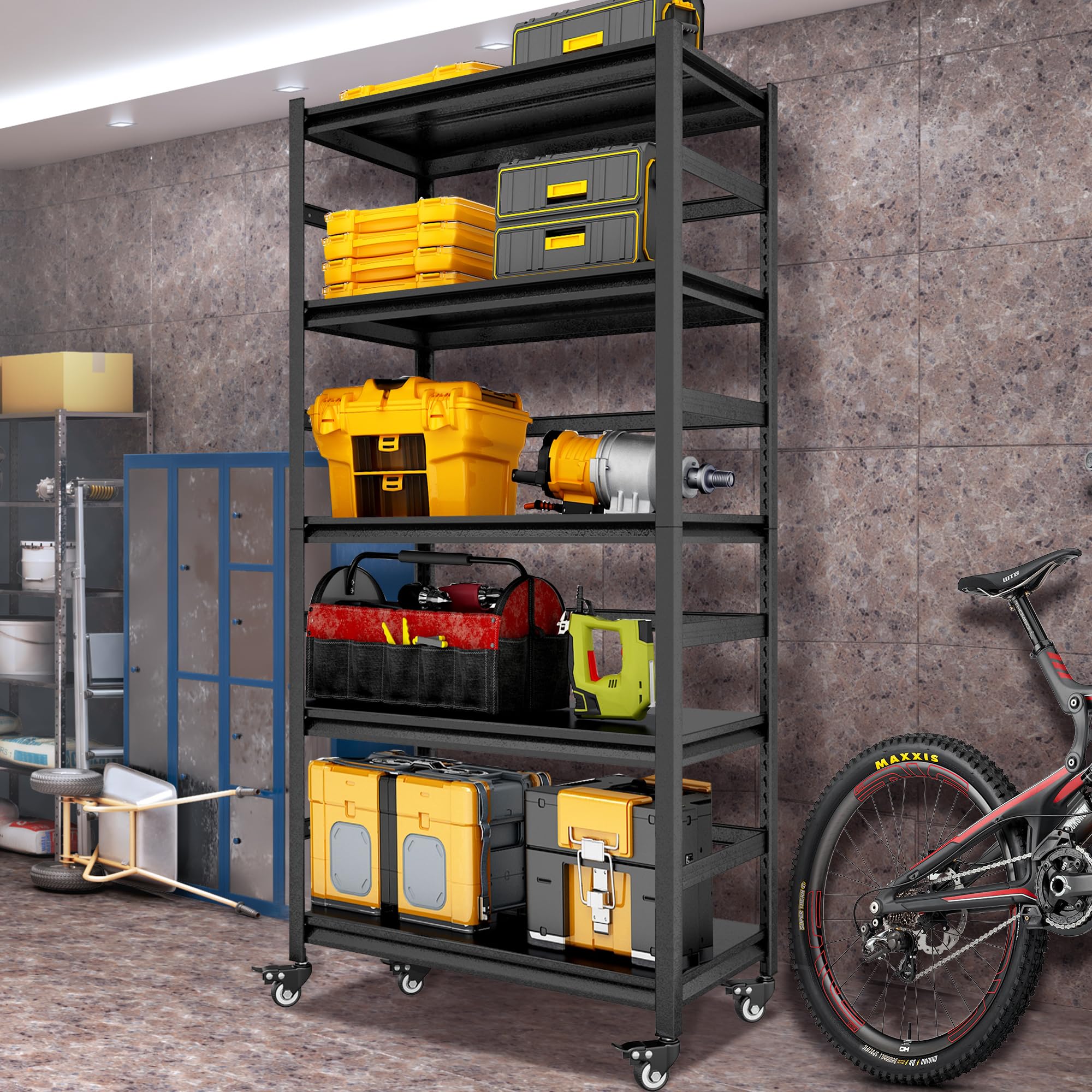 Heavy Duty 5-Tier Metal Storage Shelf with Wheels - 72
