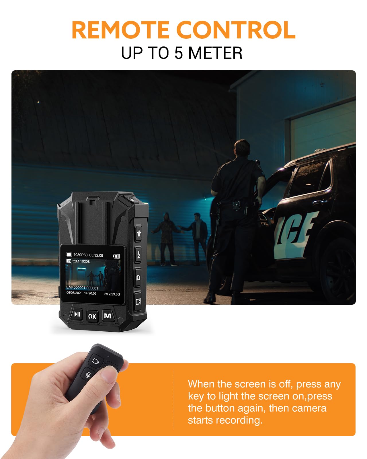 WD9 2K Body Worn Camera with 256GB Storage & GPS | 16-Hour Battery Life (3500mAh) | Waterproof Police Camera with LED Light & Remote Control | Perfect for Law Enforcement, Security Guards & Outdoor Activities