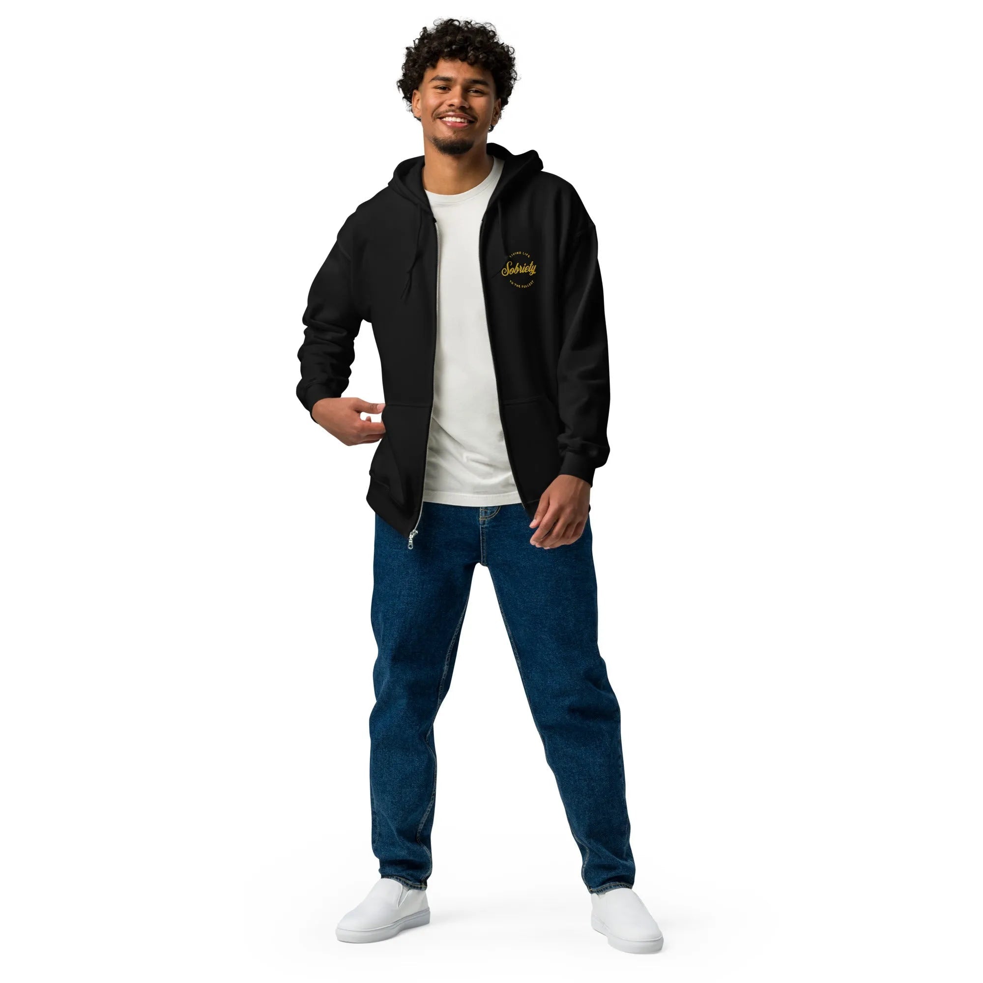 Sobriety Embroidered Zip Hoodie - Stylish & Comfortable for Everyday Wear - Perfect for Casual Outfits, Gym, and Outdoor Activities