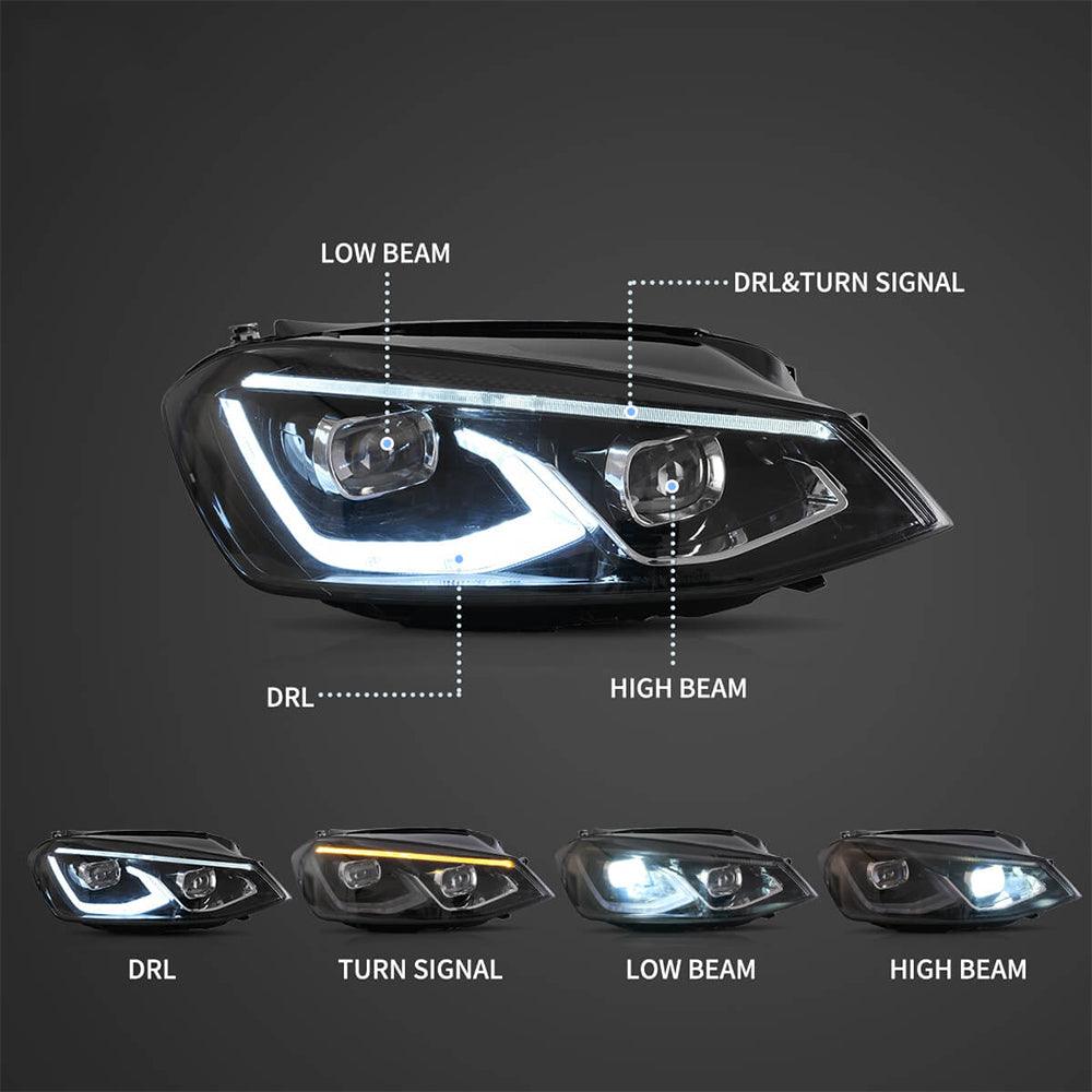 High-Performance LED Headlight Assembly HID Dual Beam Projector - Compatible with 2014-2017 Volkswagen Golf 7th Gen (Mk7, Typ 5G) Hatchback - Black Housing - Improved Night Visibility & Style Upgrade for Safer Driving