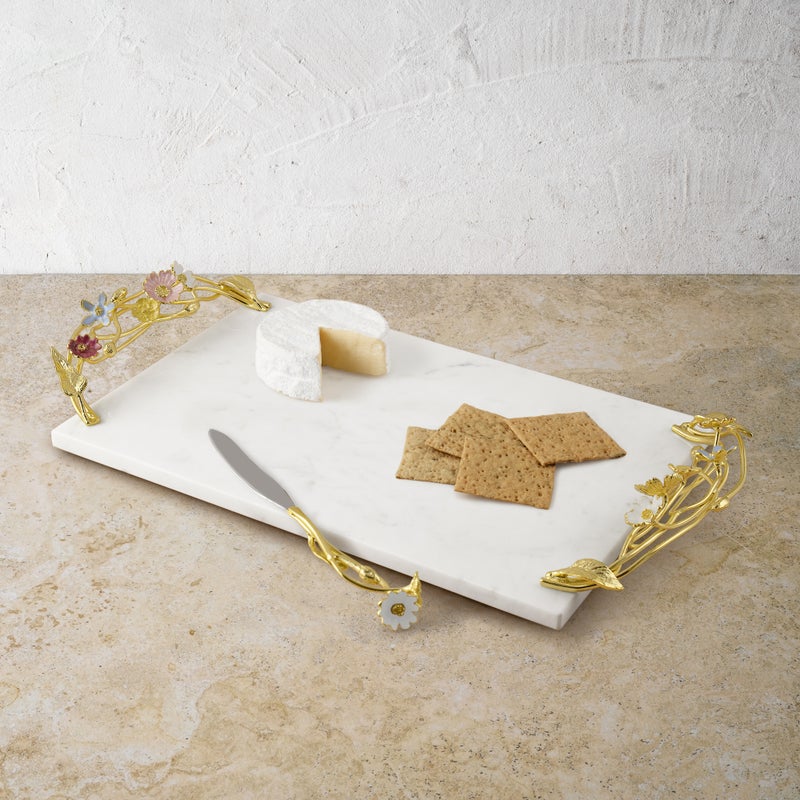 Premium Wildflowers Cheese Board Set with Stainless Steel Knife - Perfect for Wine & Cheese Parties, Charcuterie, and Entertaining Guests