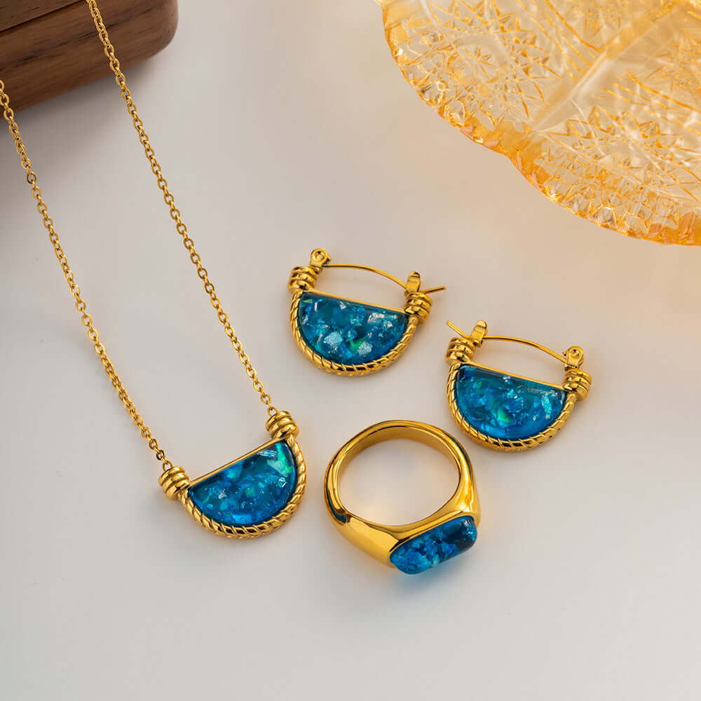18K Gold Boho Fan Shape Chain Necklace Set - Stainless Steel Jewelry for Women | Elegant Layering Necklace for Party, Wedding & Everyday Wear | JDN046