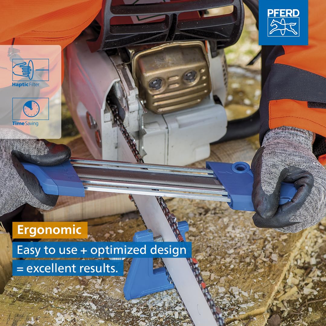 PFERD 17304 Professional Chainsaw Sharpener Kit - 7/32 Inch File with Built-in Depth Gauge | Ergonomic Design for Easy Sharpening | Perfect for Wood Cutting, Tree Trimming & Forestry Work