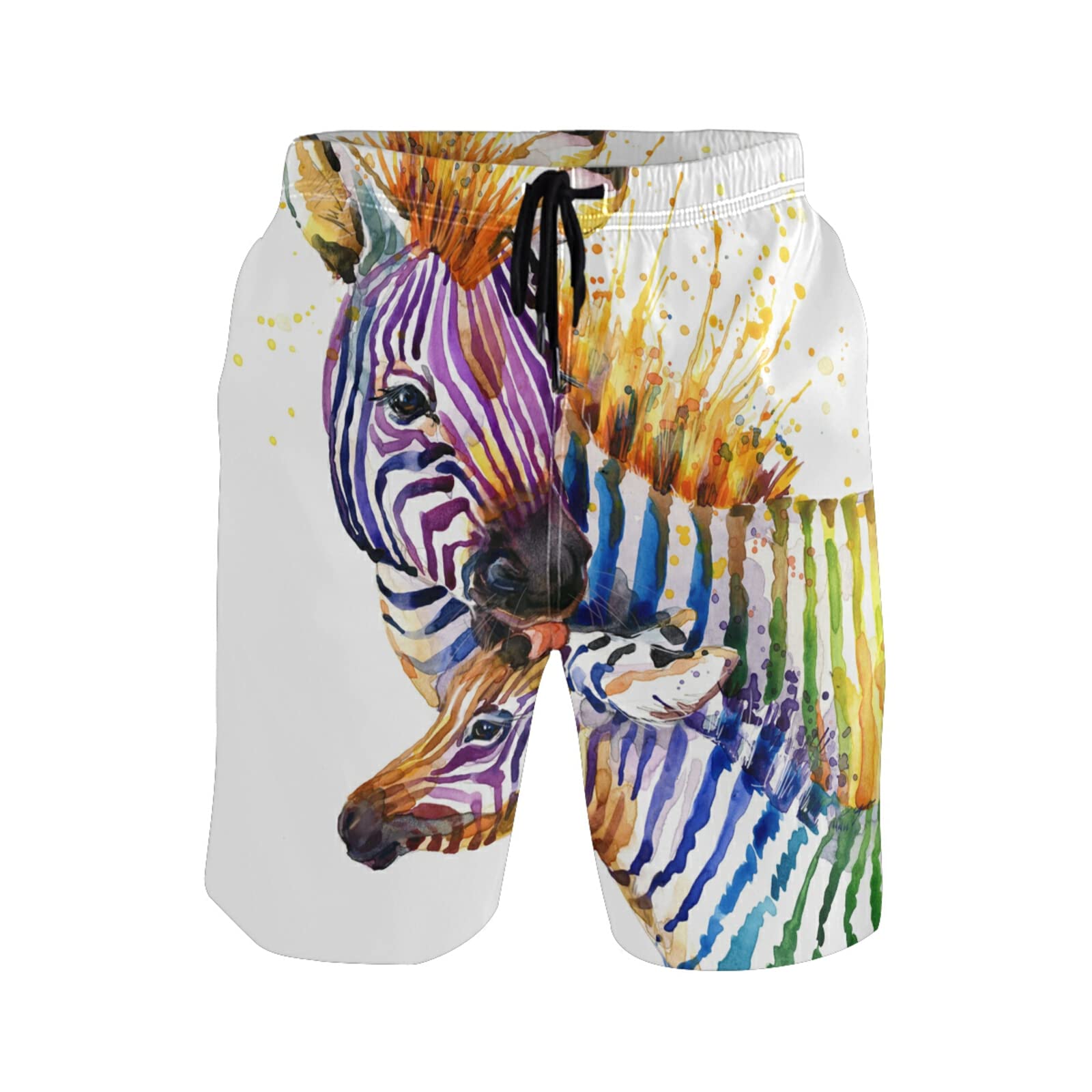 Men's Quick Dry Swim Trunks - Zebra Splash Watercolor Beach Shorts with Mesh Lining | Summer Bathing Suits for Swimming, Surfing & Vacation | Perfect for Pool, Beach & Water Sports