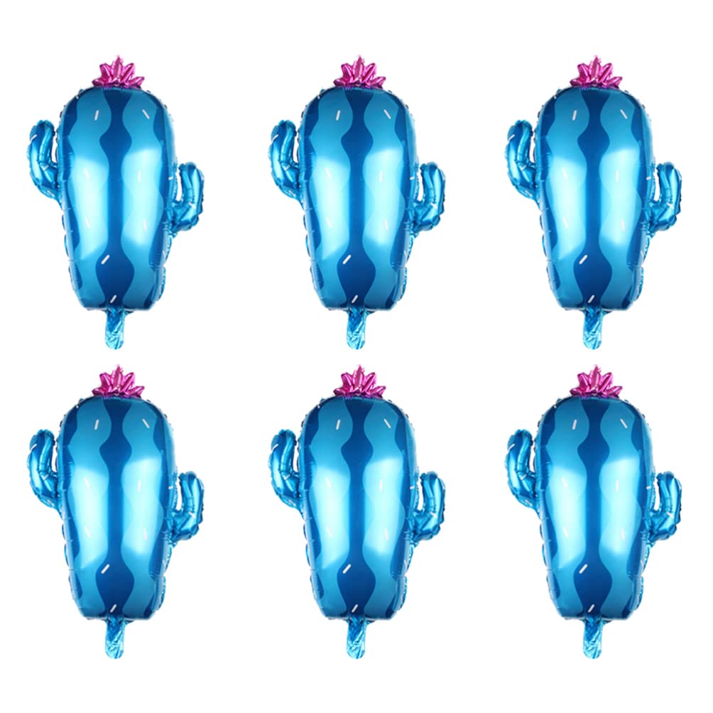 6pcs Large Cactus Foil Mylar Balloons for Western Cowboy Theme Party Decorations - Perfect for Birthday, Baby Shower, Taco Fiesta & Desert Themed Events (Blue)