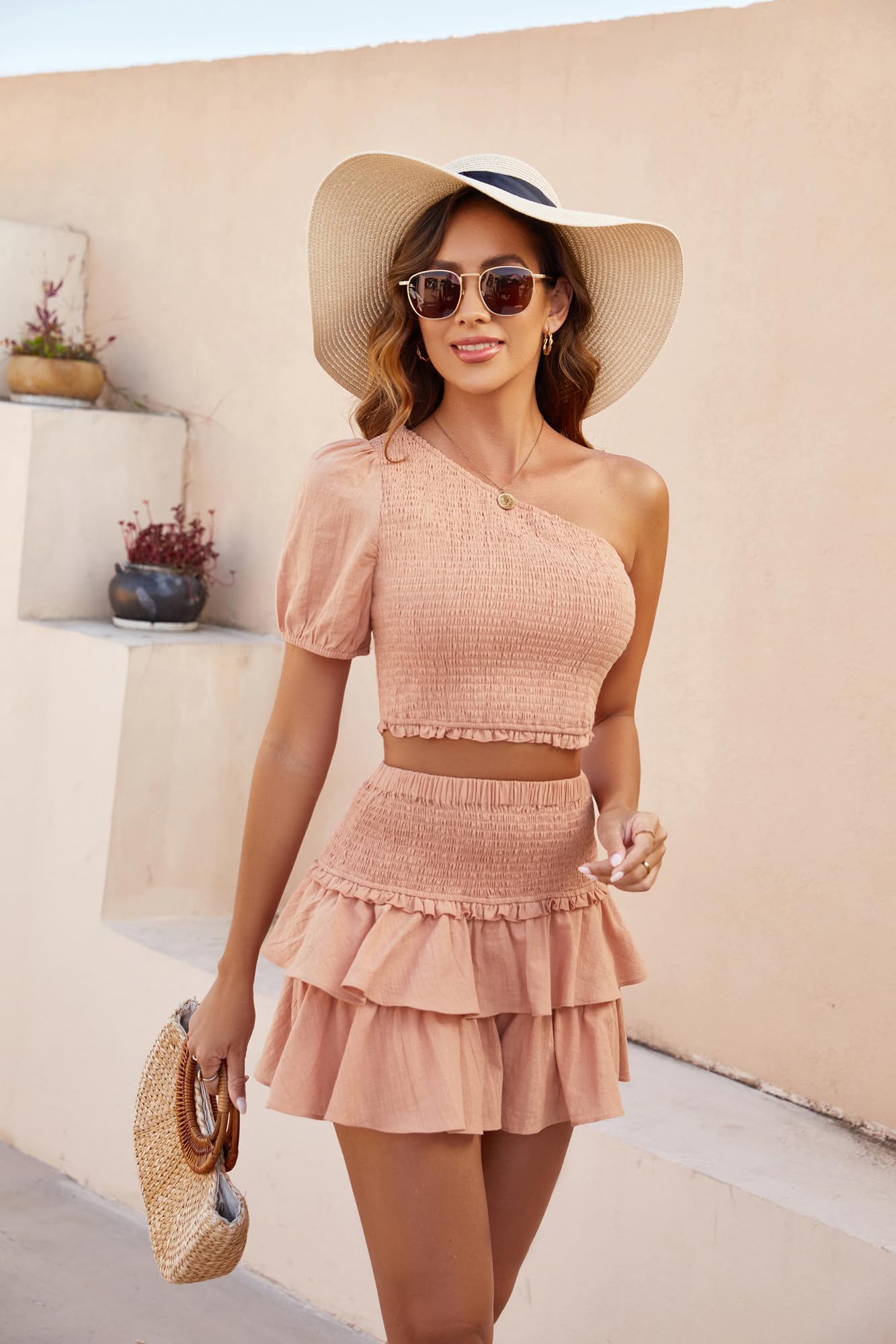Zexxxy Women's 2 Piece Outfit - Sexy One Shoulder Crop Top & High Waist Shorts Set | Summer Casual Wear for Beach, Vacation & Party Outfits